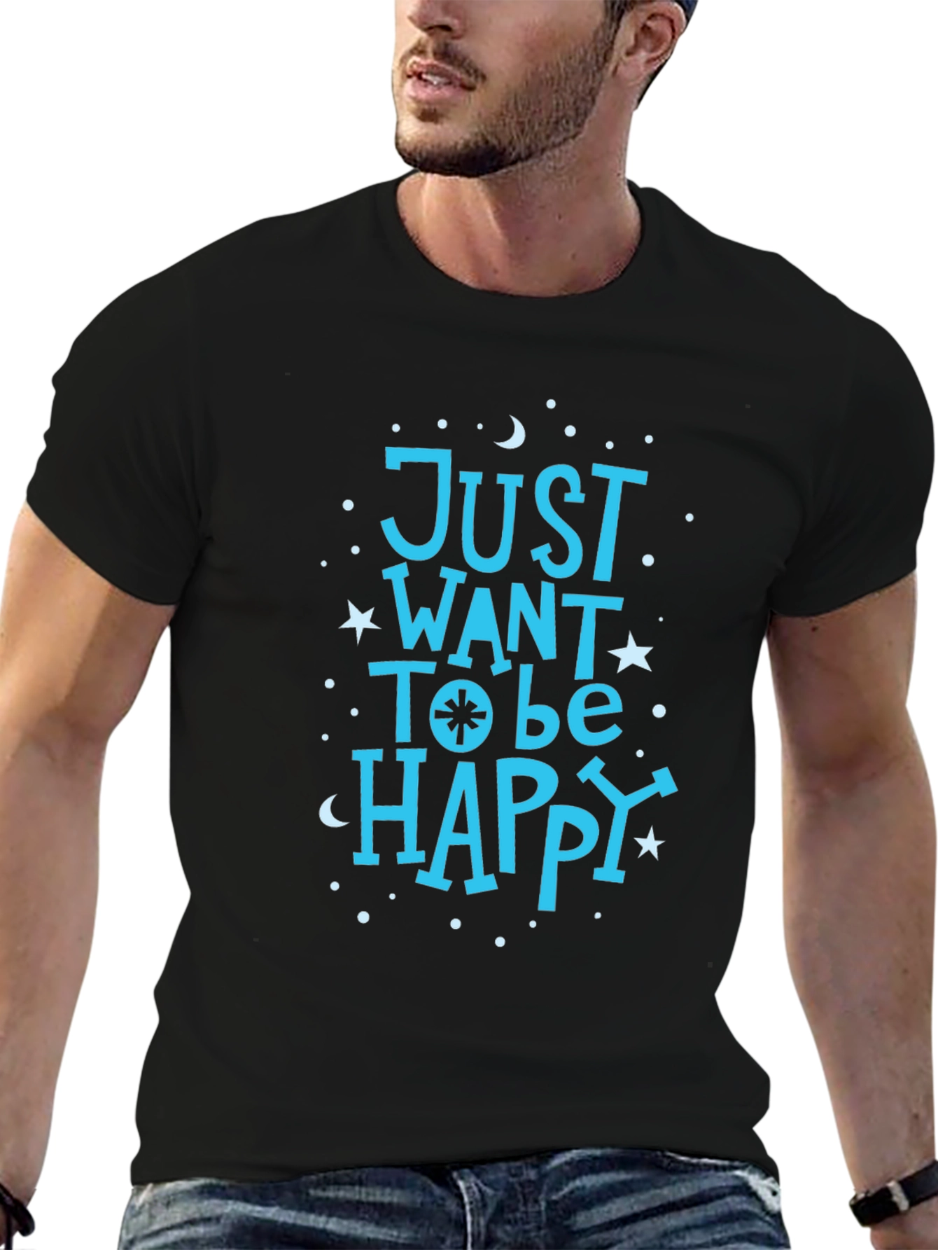 Just Want To Be Happy Black Graphic T-Shirt