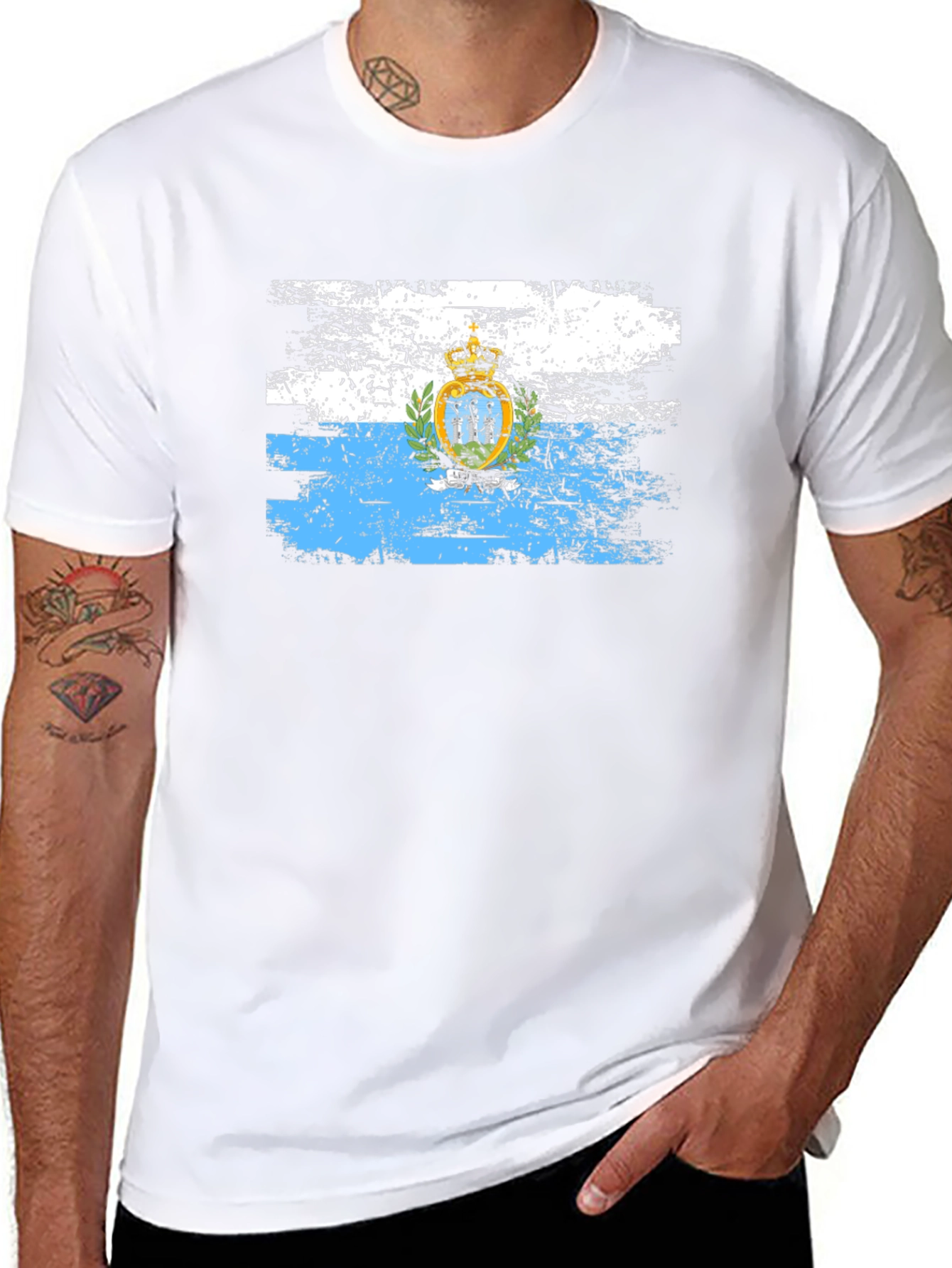 San Marino Flag Distressed Black T-Shirt