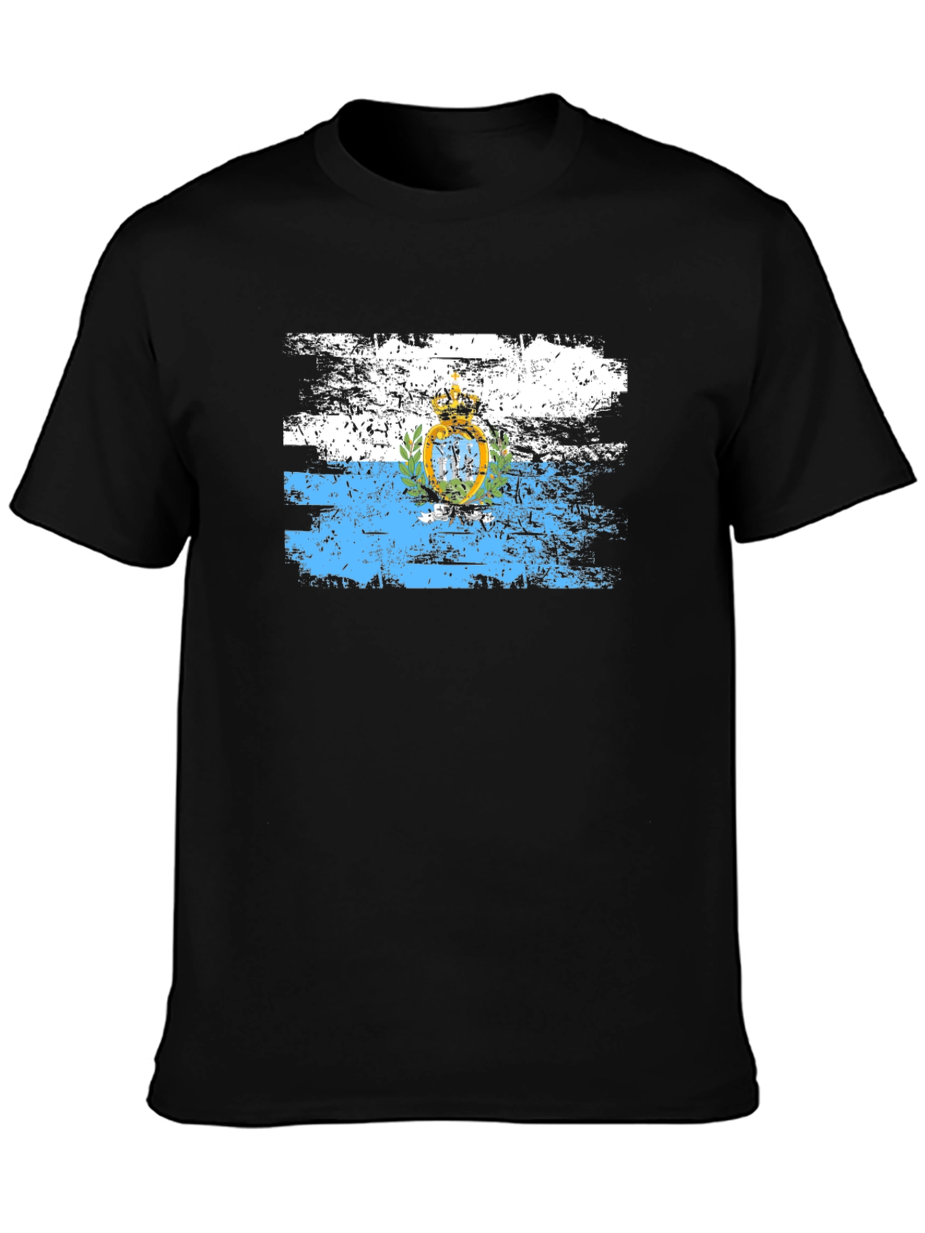 San Marino Flag Distressed Black T-Shirt