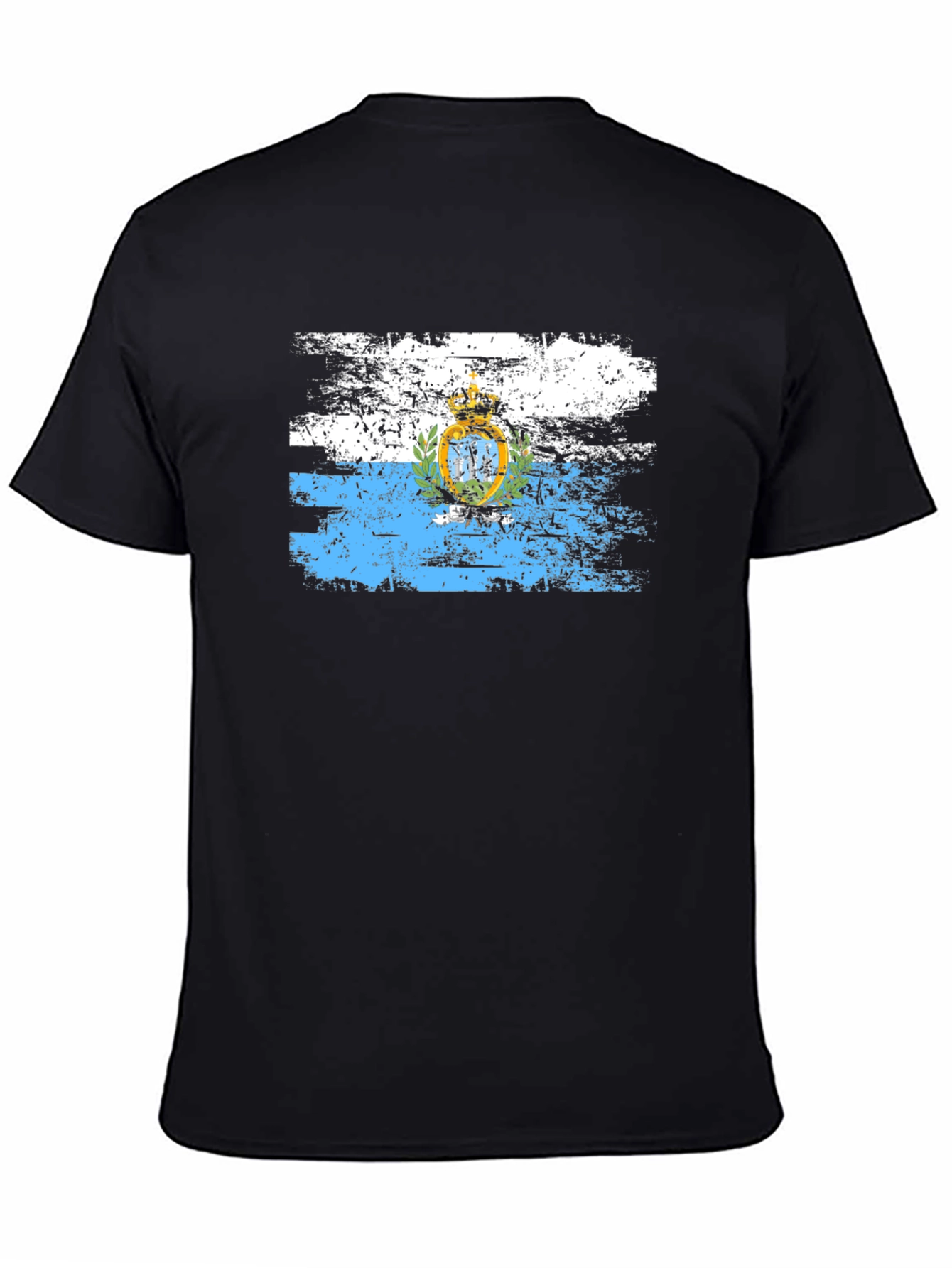 San Marino Flag Distressed Black T-Shirt