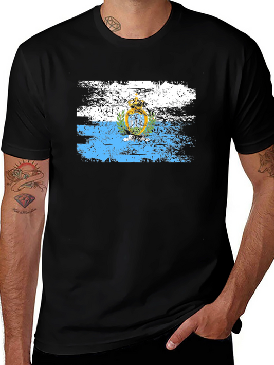 San Marino Flag Distressed Black T-Shirt