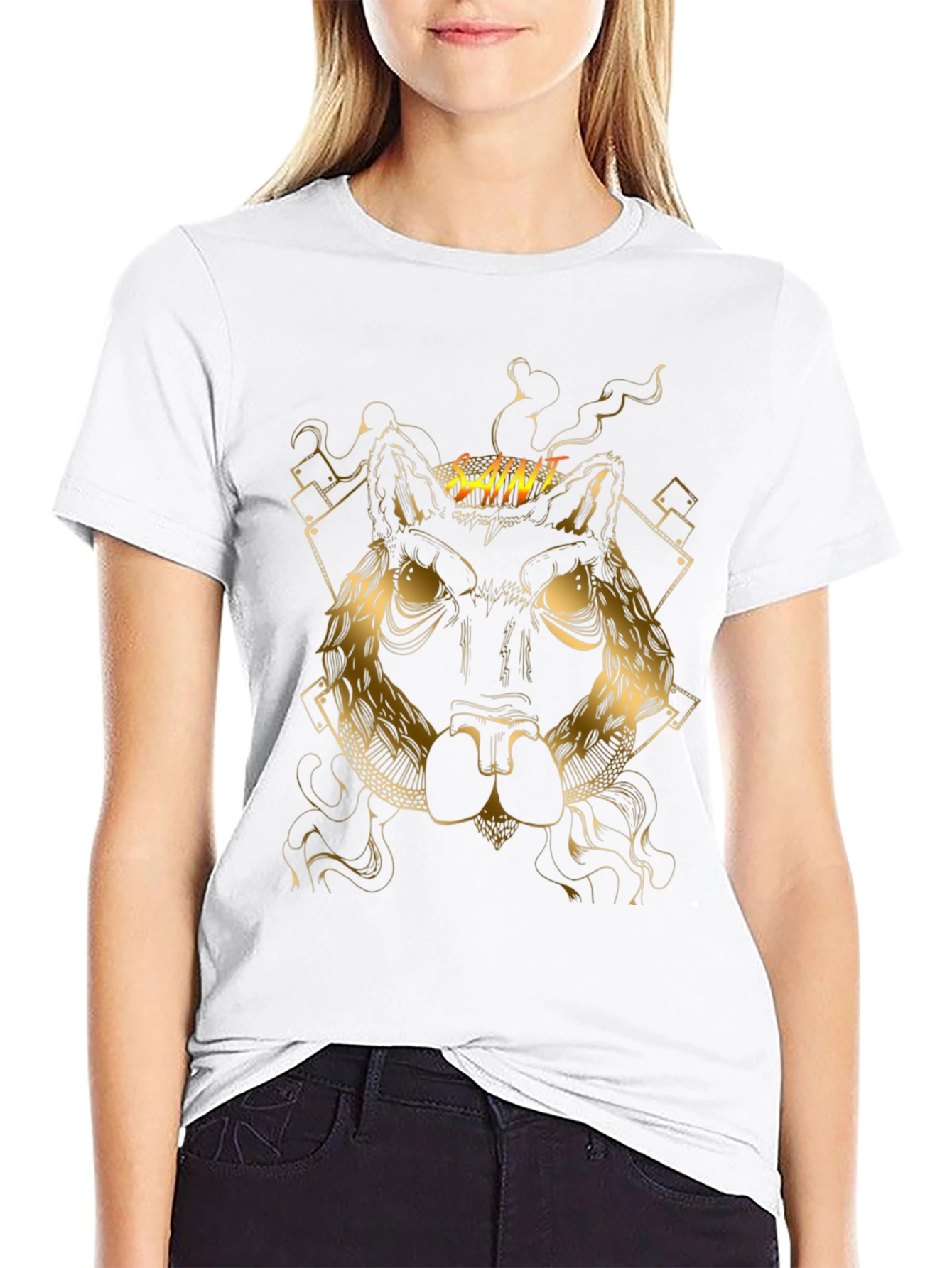 Saint Wolf Graphic Print Black T-Shirt