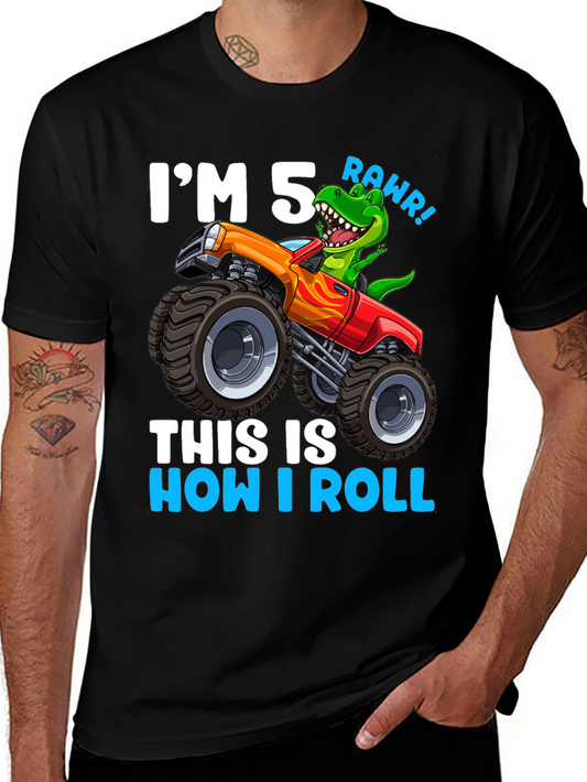 5th Birthday Monster Truck Dinosaur T-Shirt