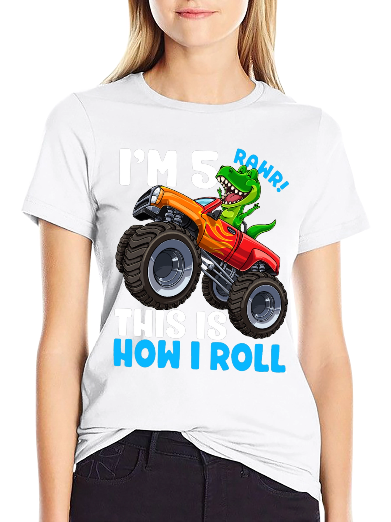 5th Birthday Monster Truck Dinosaur T-Shirt