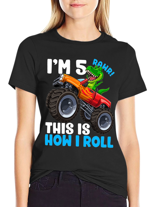 5th Birthday Monster Truck Dinosaur T-Shirt