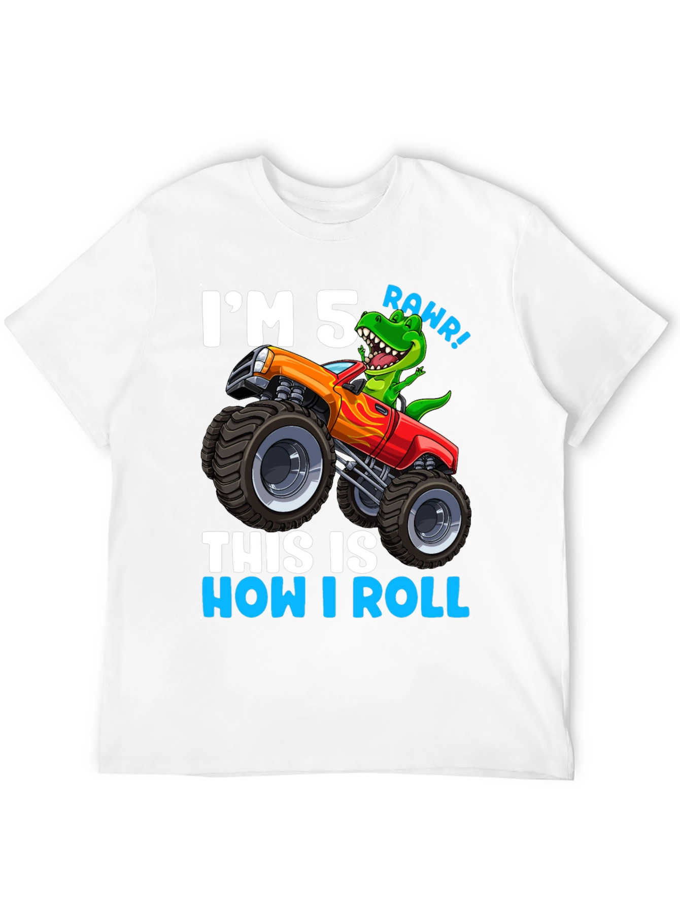 5th Birthday Monster Truck Dinosaur T-Shirt