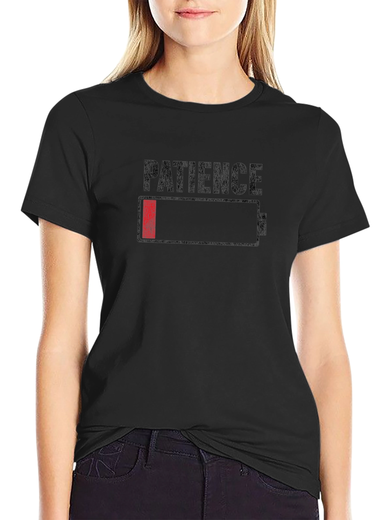 Patience Low Battery Black Graphic Tee