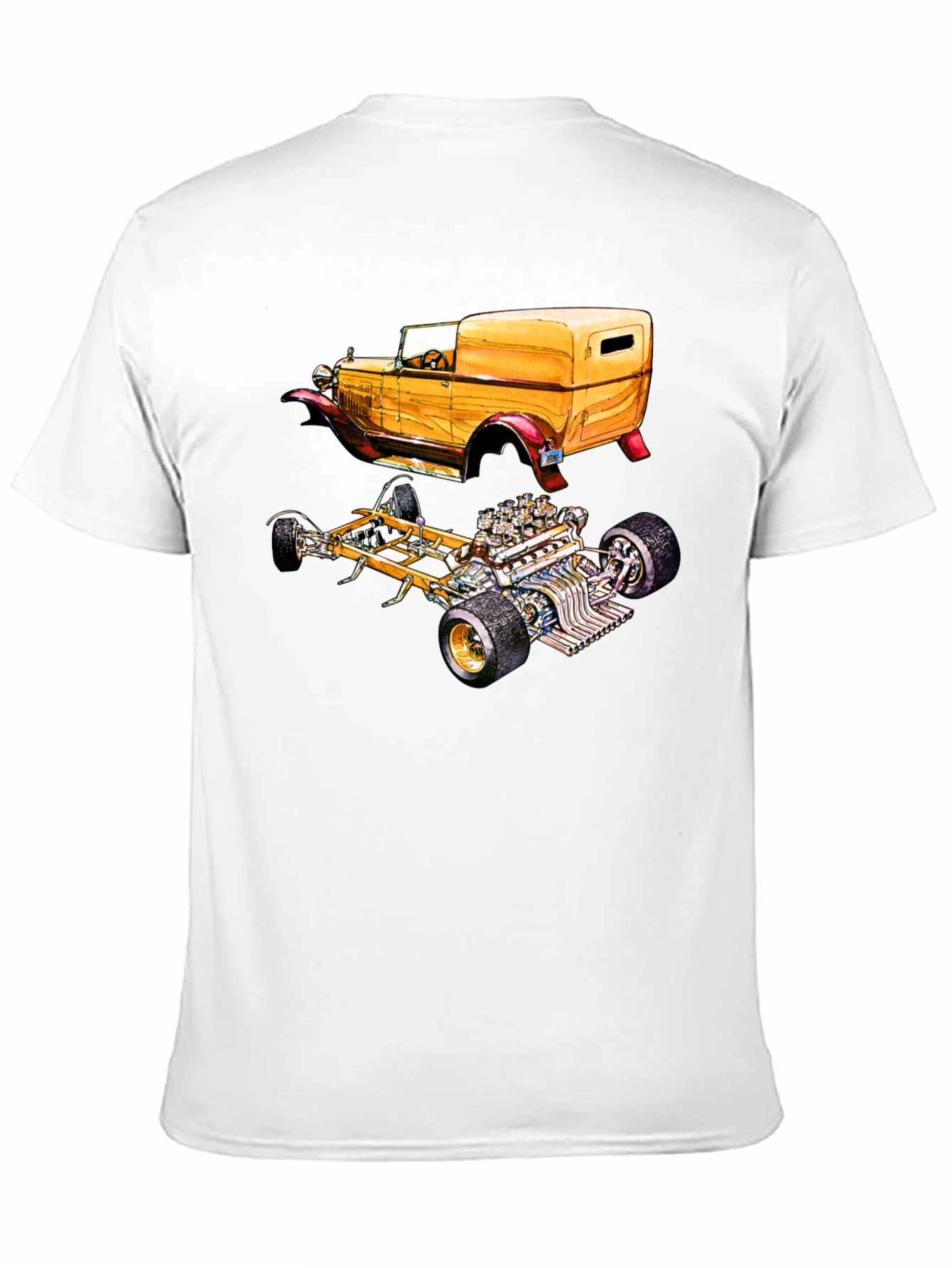 Classic Car & Engine Black Graphic T-Shirt