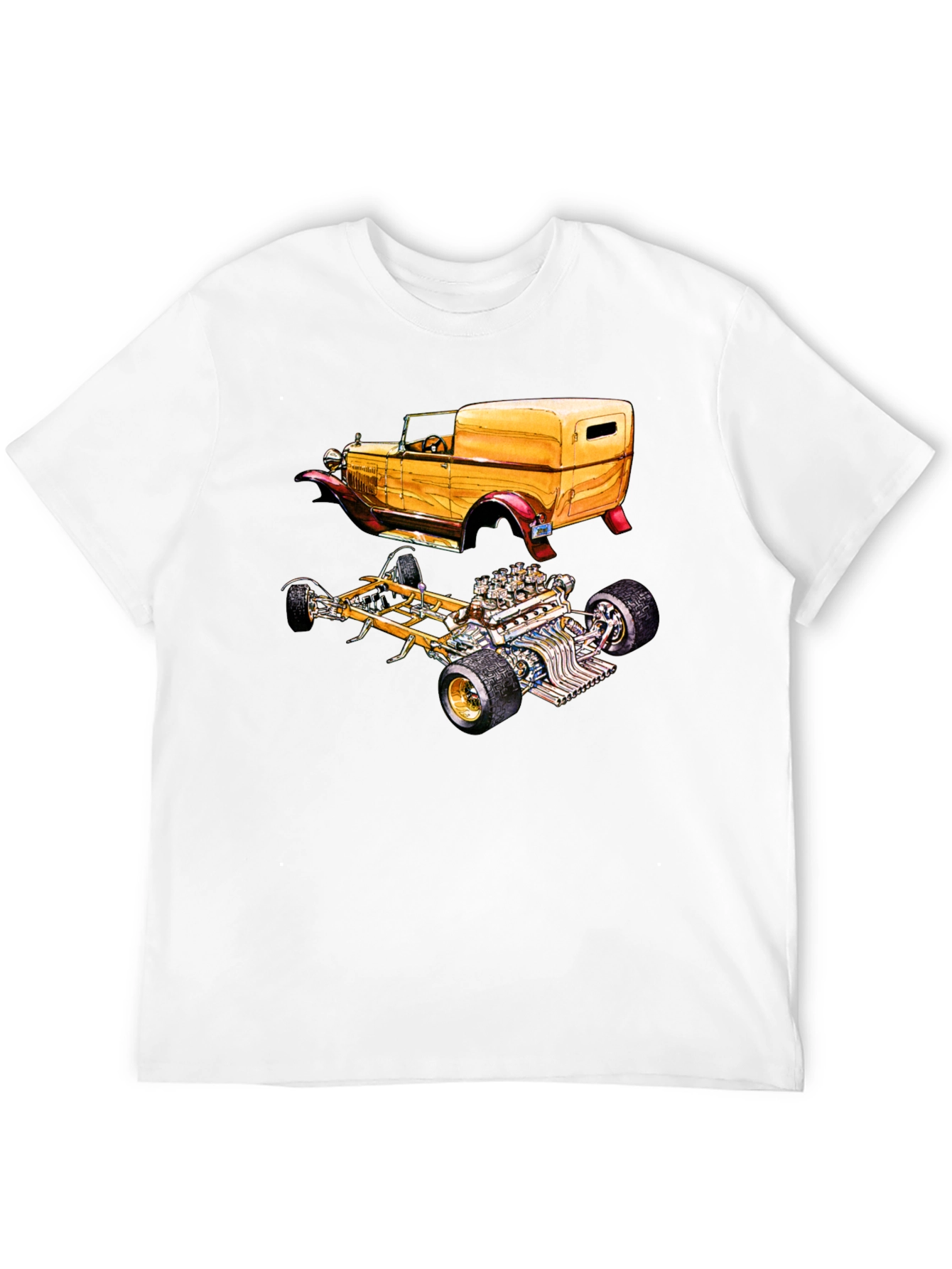Classic Car & Engine Black Graphic T-Shirt