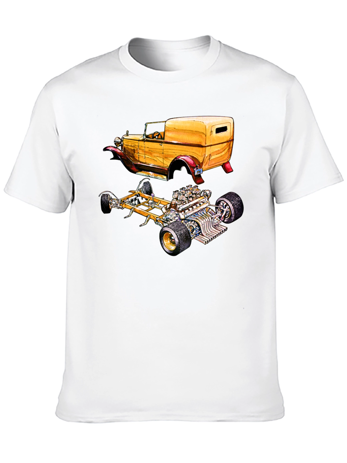 Classic Car & Engine Black Graphic T-Shirt