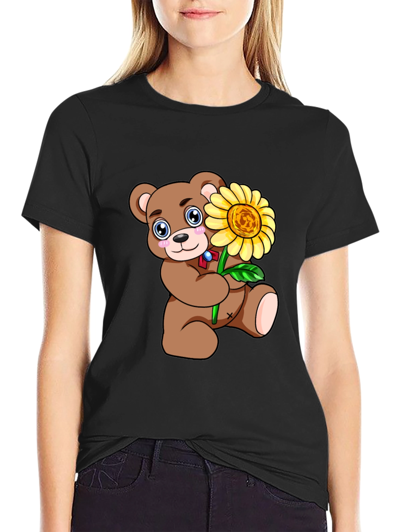 Cute Bear with Sunflower Graphic T-Shirt