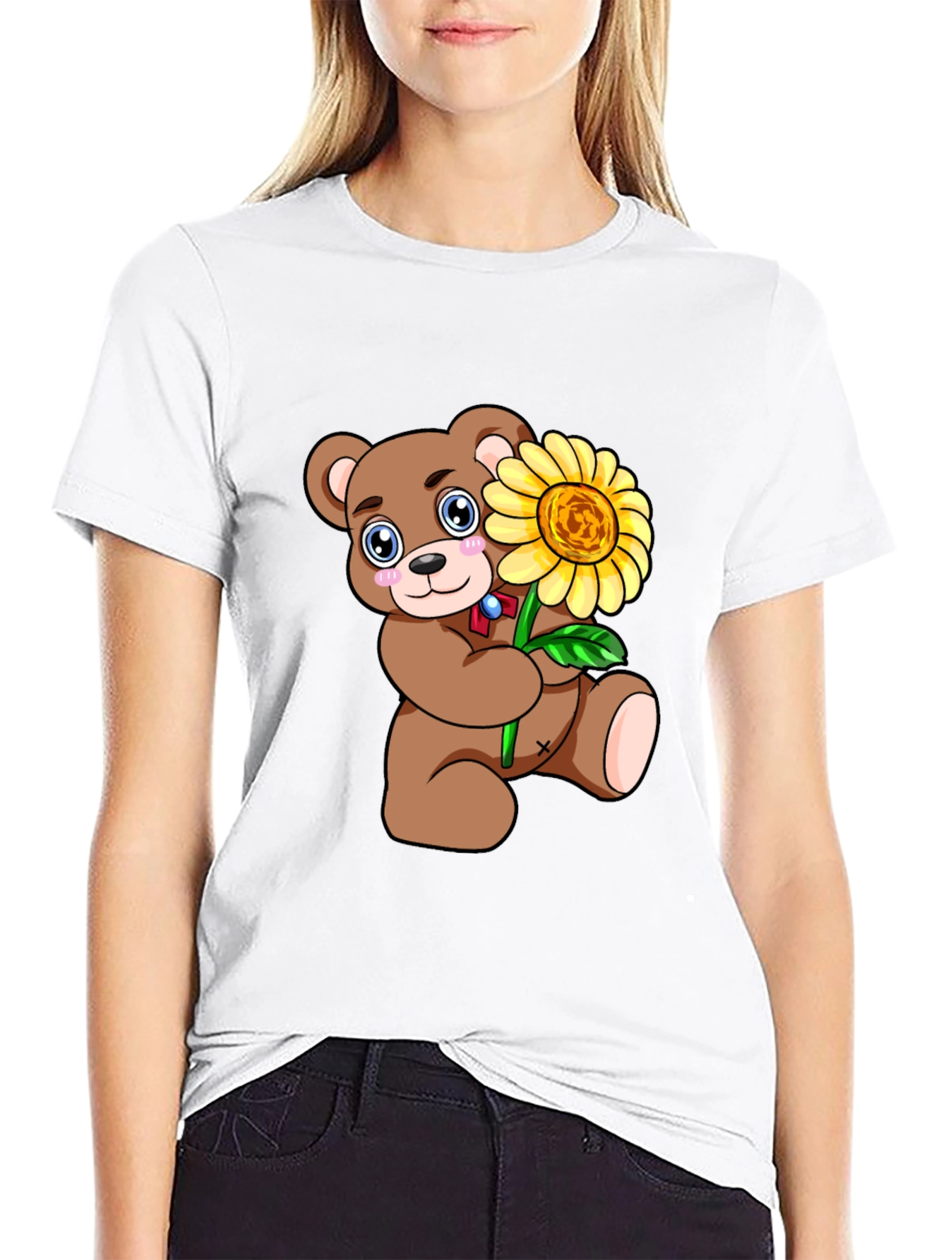 Cute Bear with Sunflower Graphic T-Shirt