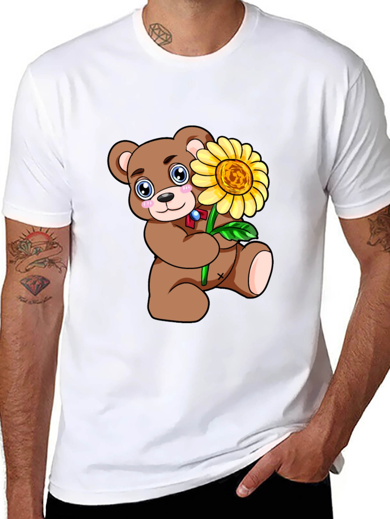 Cute Bear with Sunflower Graphic T-Shirt