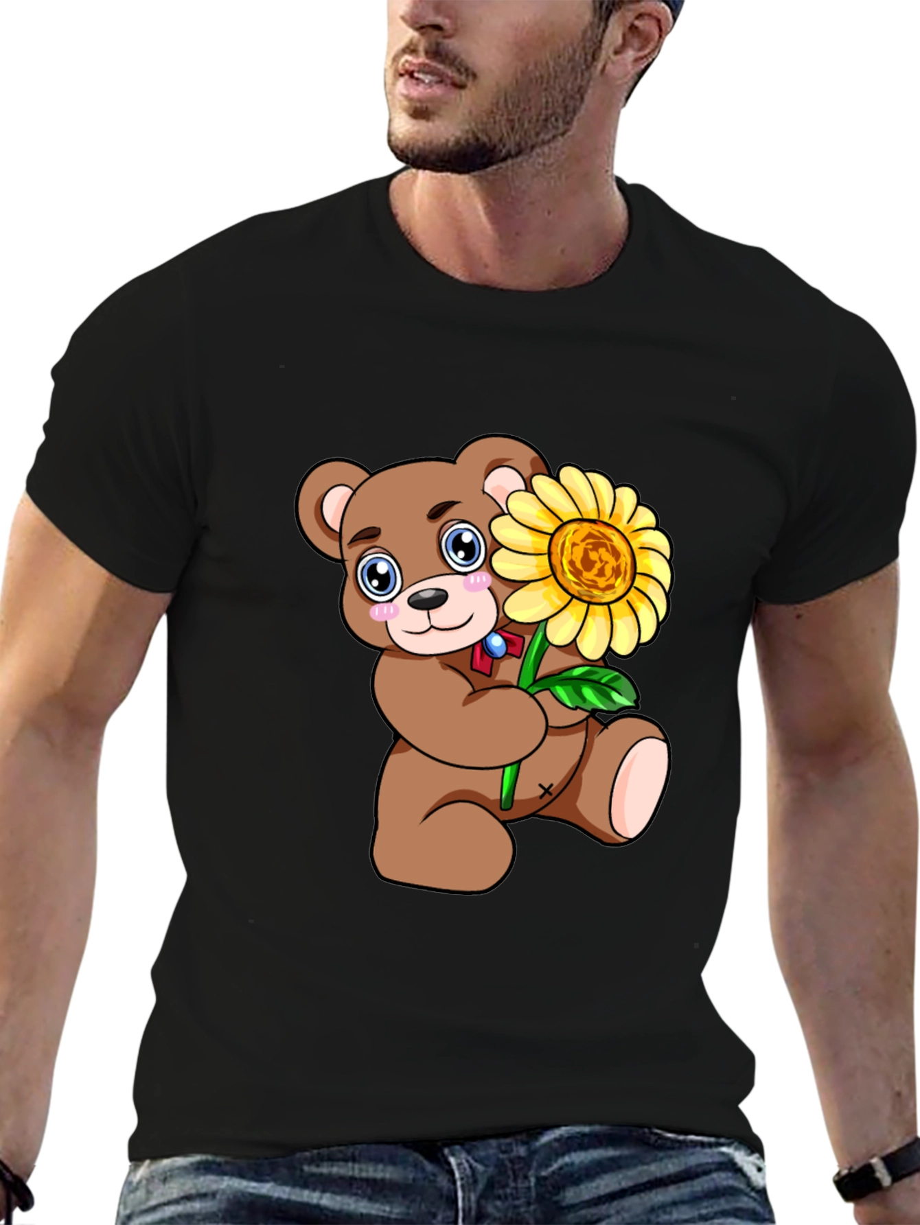 Cute Bear with Sunflower Graphic T-Shirt