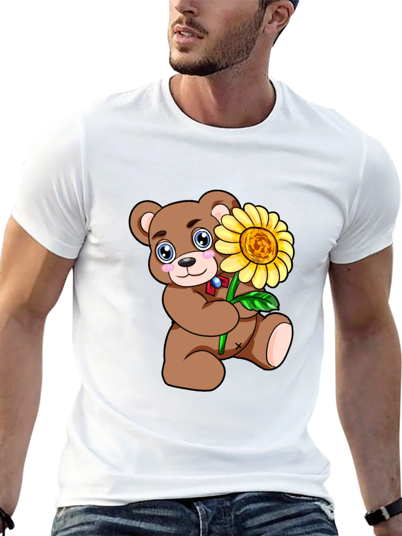 Cute Bear with Sunflower Graphic T-Shirt