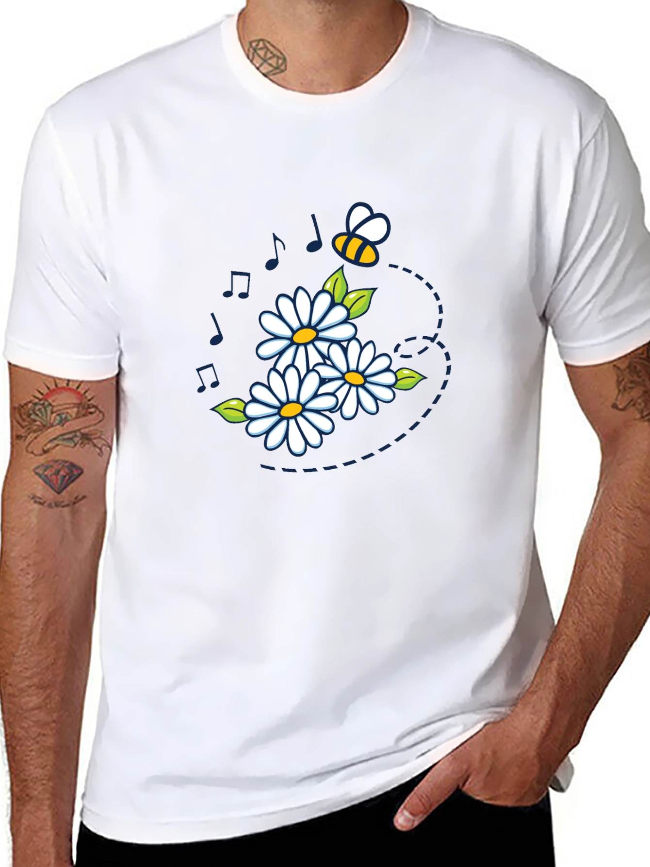 Daisy Bee Graphic Tee - Black Cotton Comfort