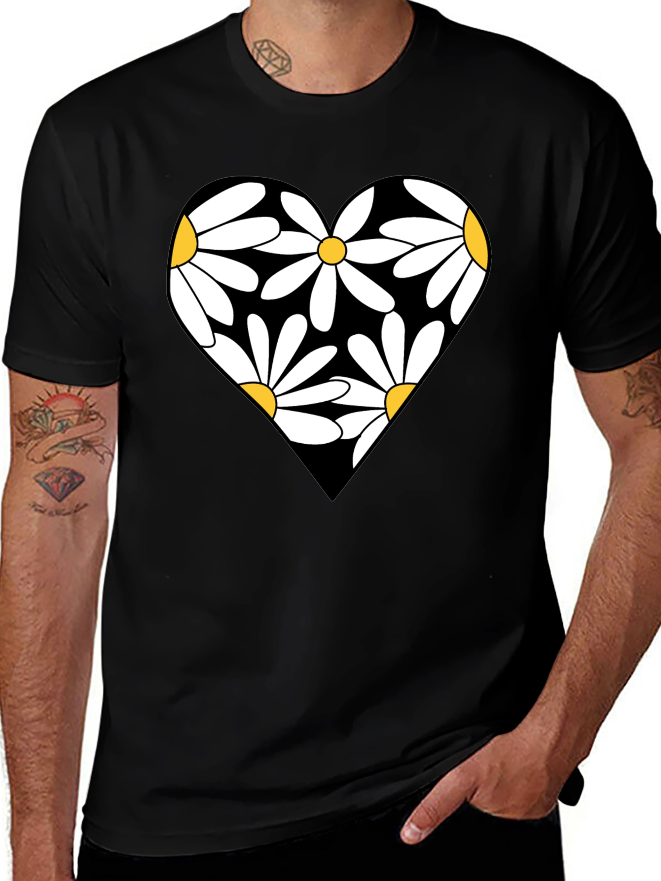 Daisy Heart Graphic Black T-Shirt