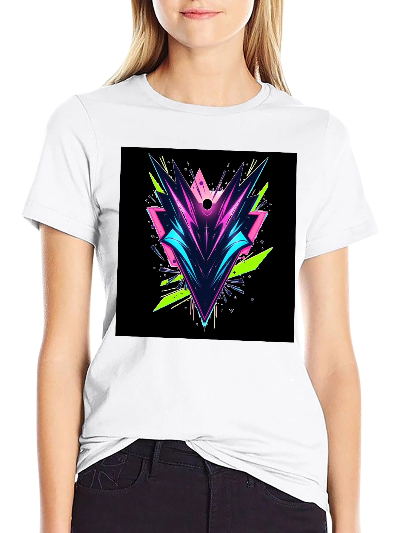 Abstract Geometric Graphic Tee - Black