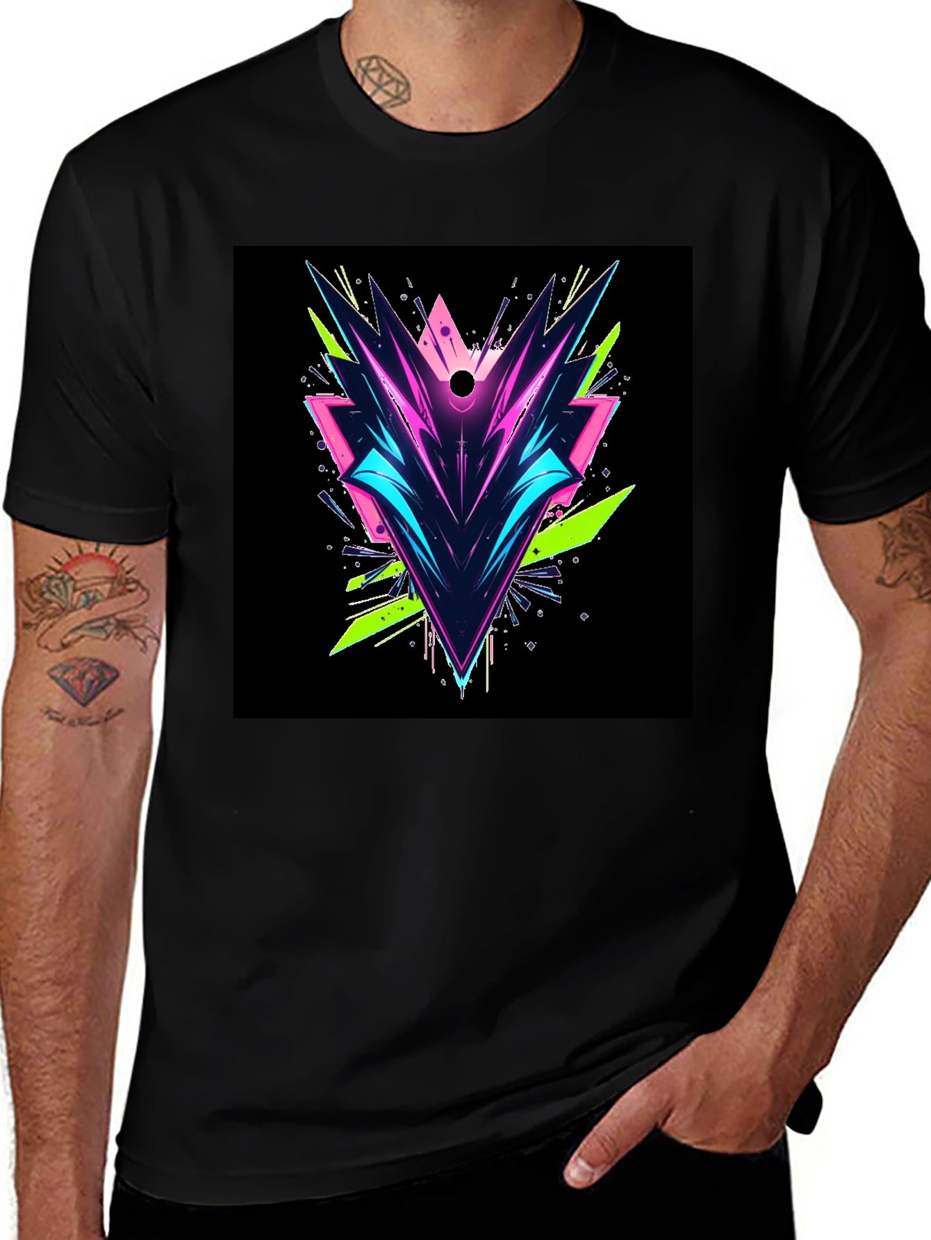 Abstract Geometric Graphic Tee - Black
