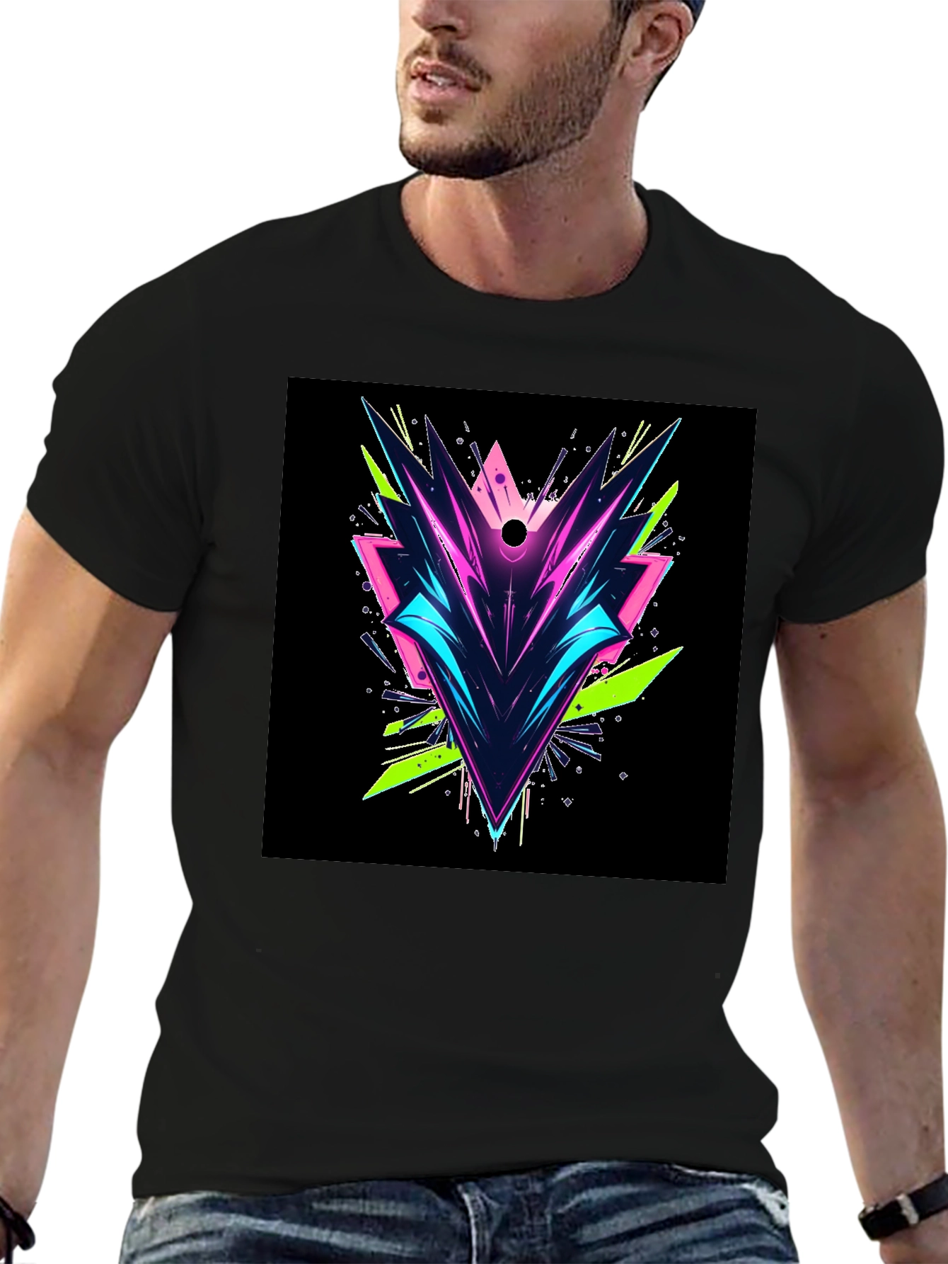 Abstract Geometric Graphic Tee - Black