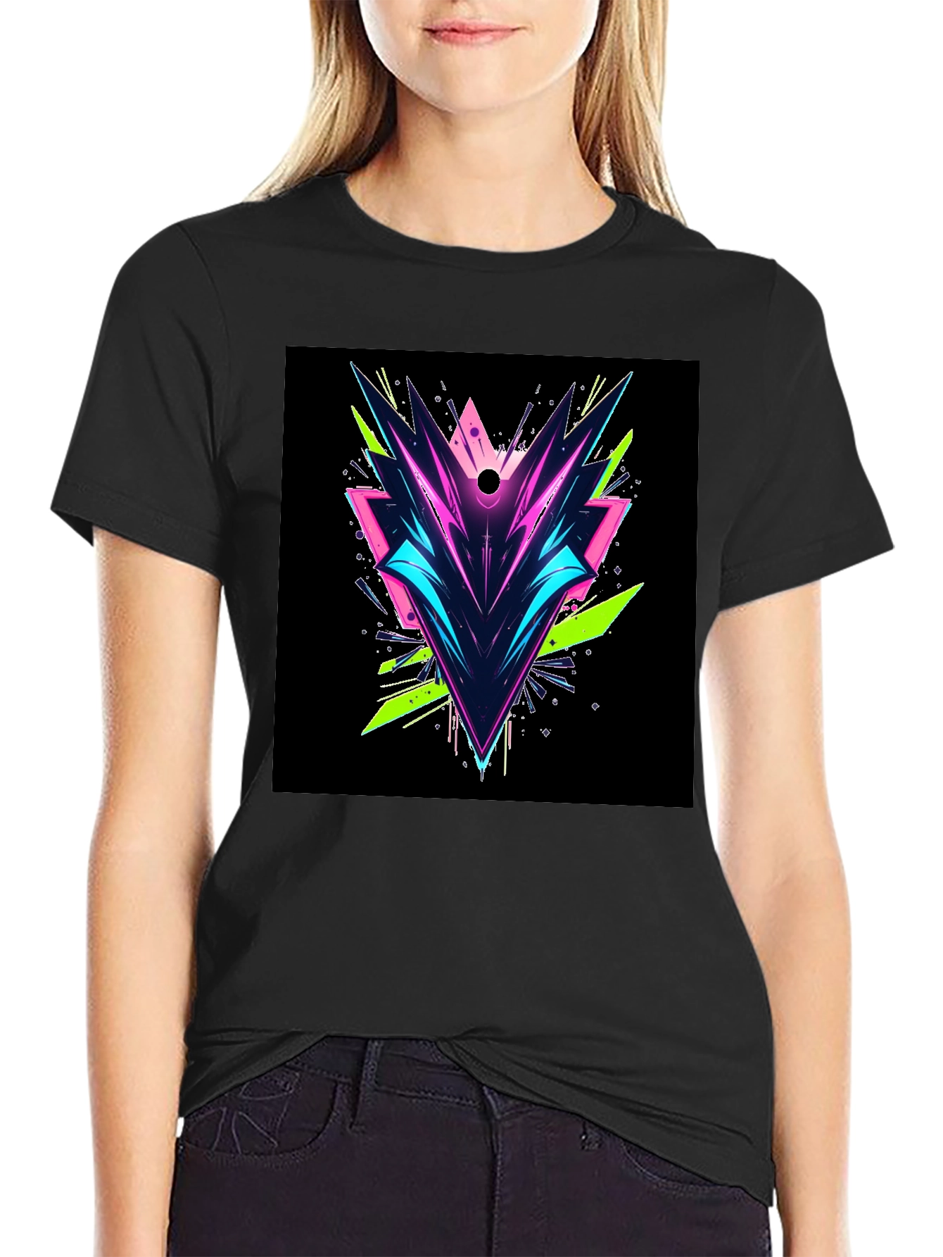 Abstract Geometric Graphic Tee - Black