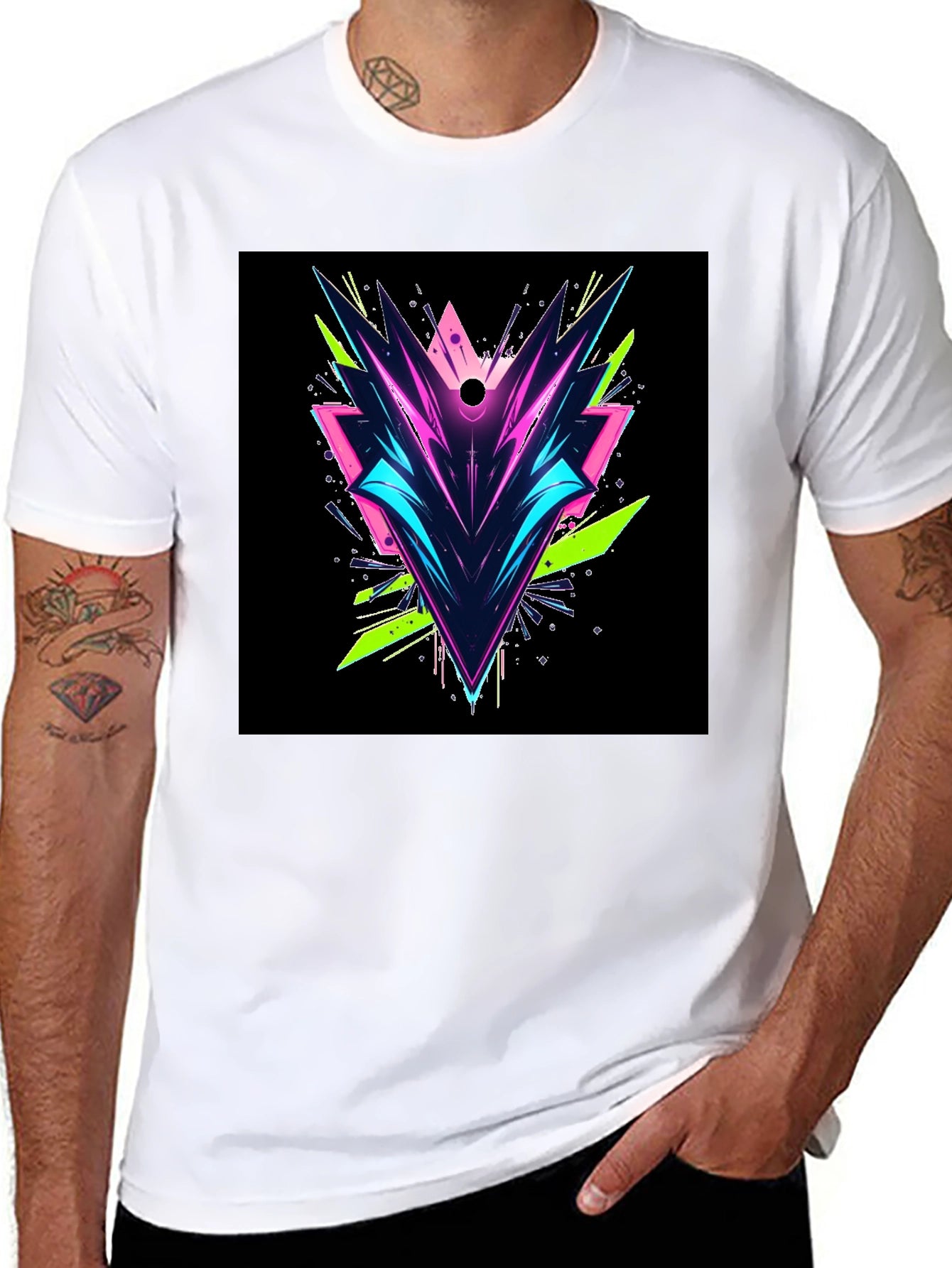Abstract Geometric Graphic Tee - Black
