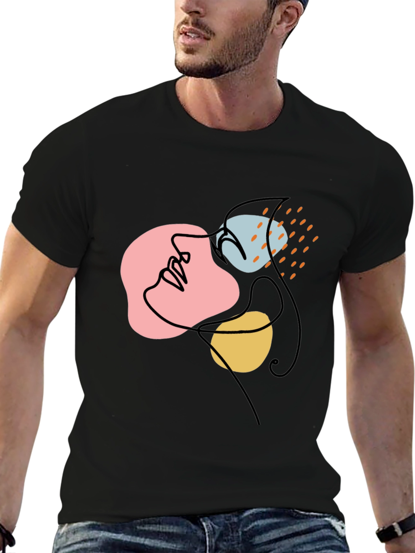 Abstract Face Line Art Black Graphic Tee
