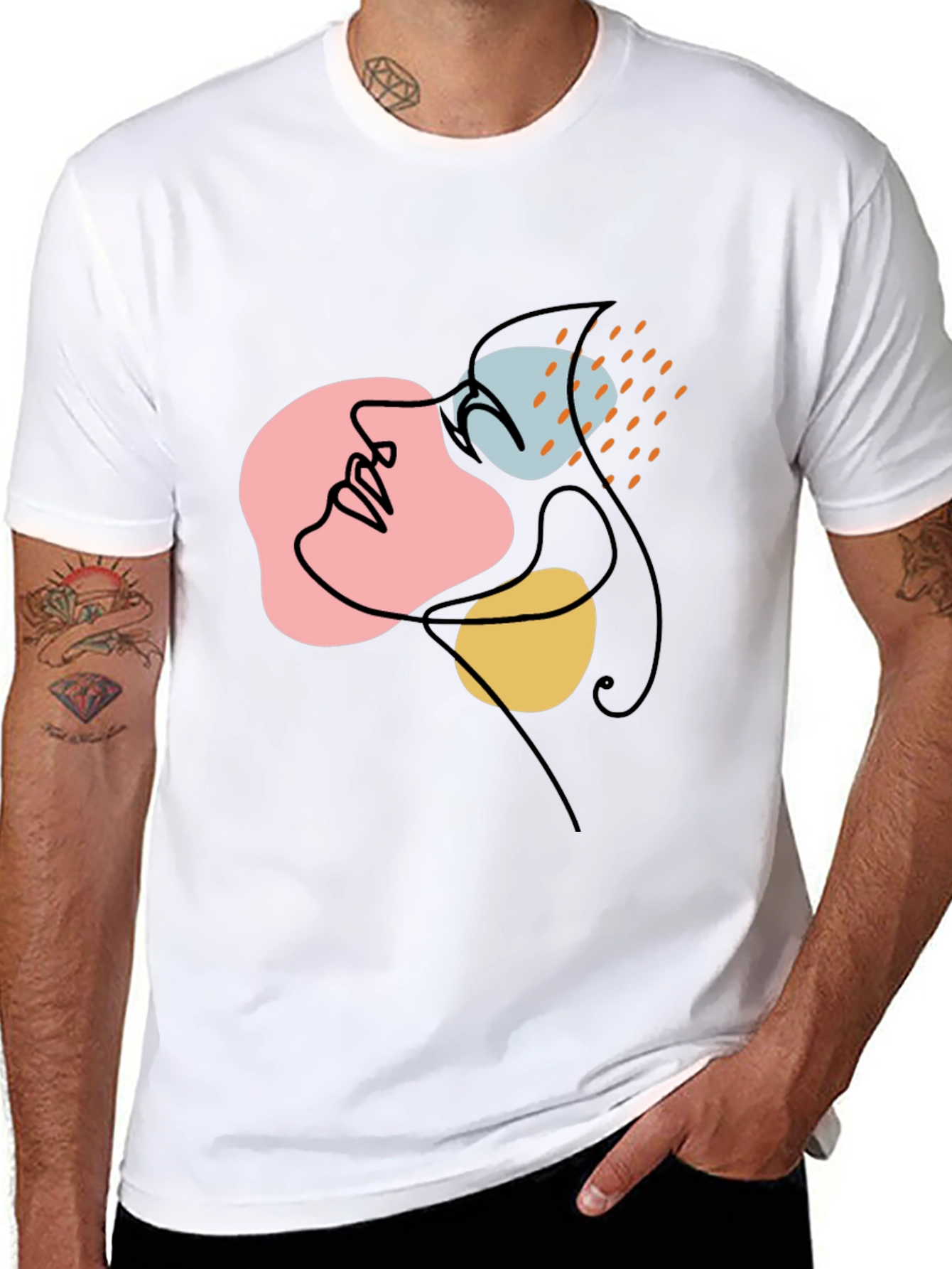 Abstract Face Line Art Black Graphic Tee