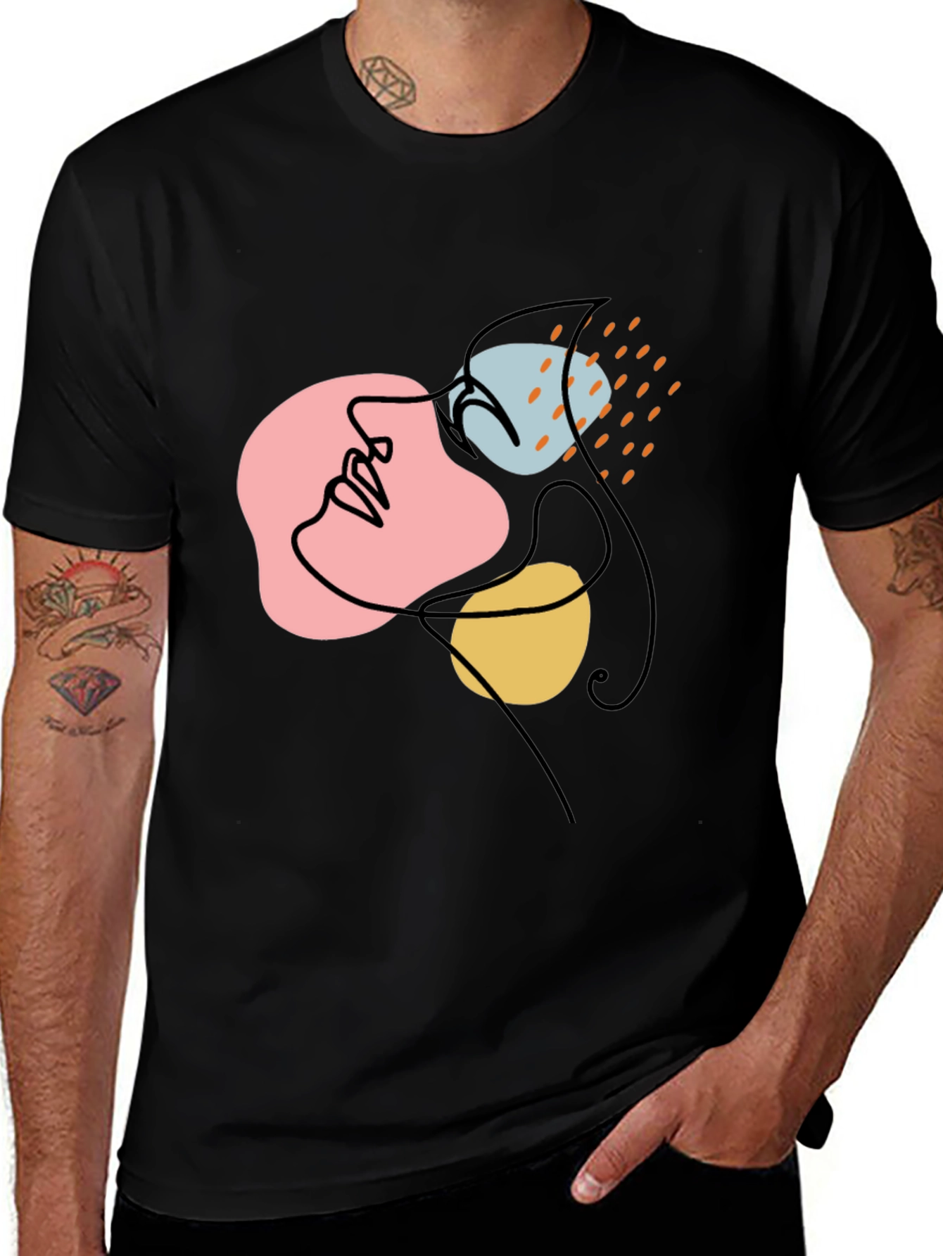 Abstract Face Line Art Black Graphic Tee