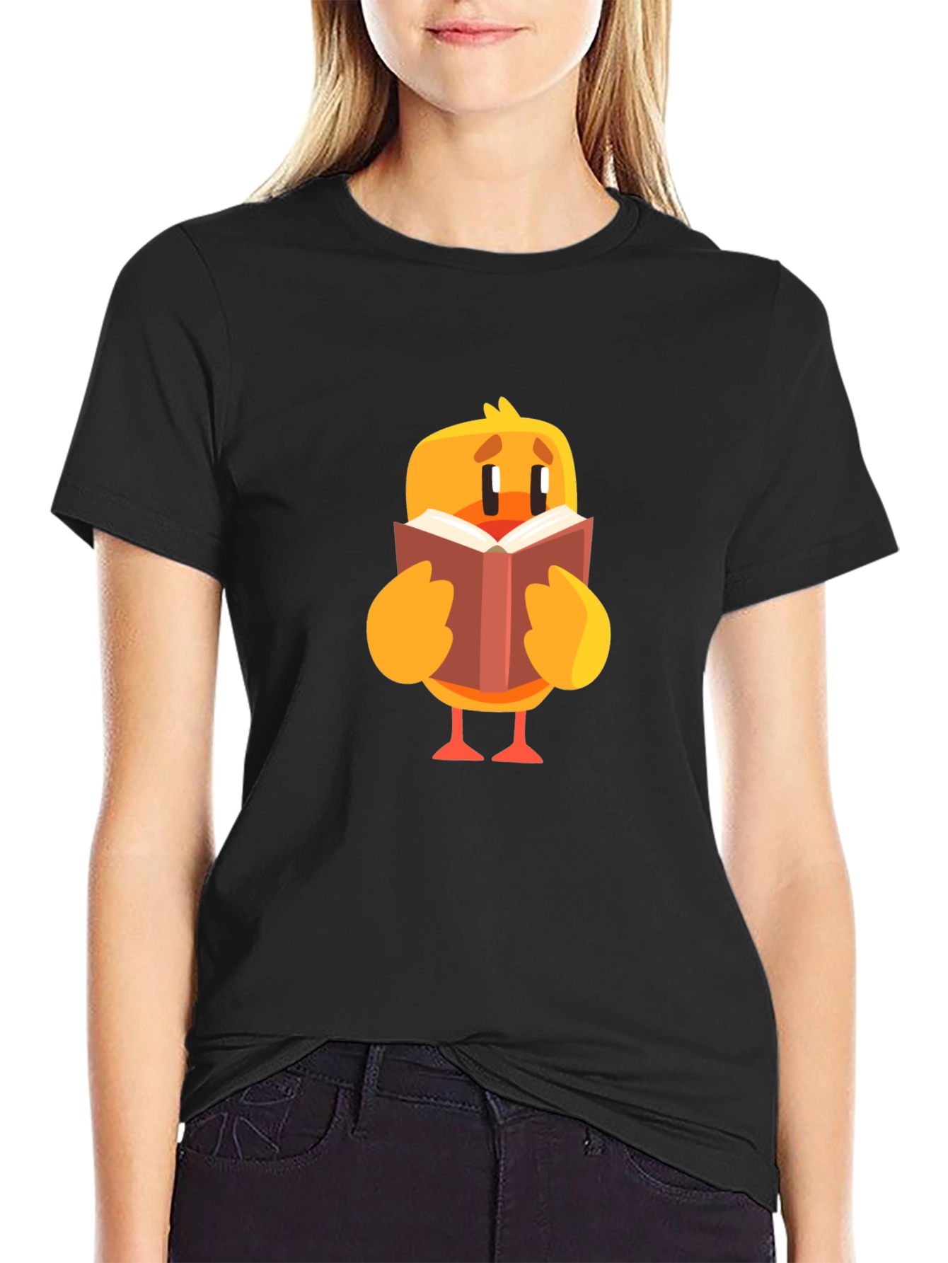 Cute Chick Reading Book Graphic T-Shirt