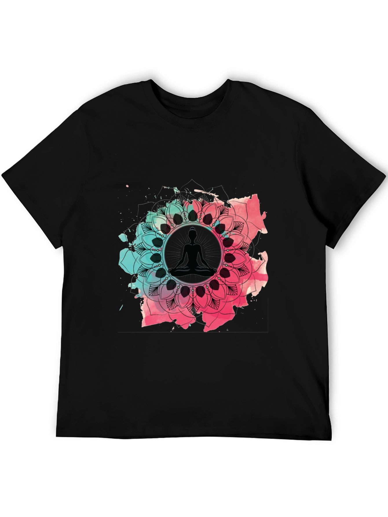 Yoga Mandala Graphic Tee - Black Cotton Blend