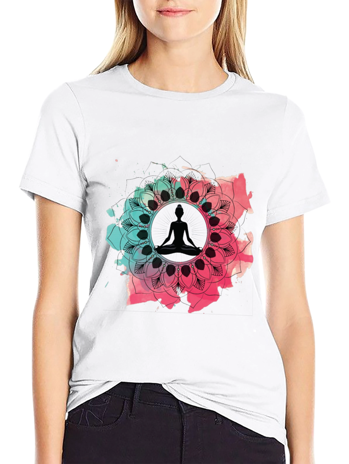 Yoga Mandala Graphic Tee - Black Cotton Blend