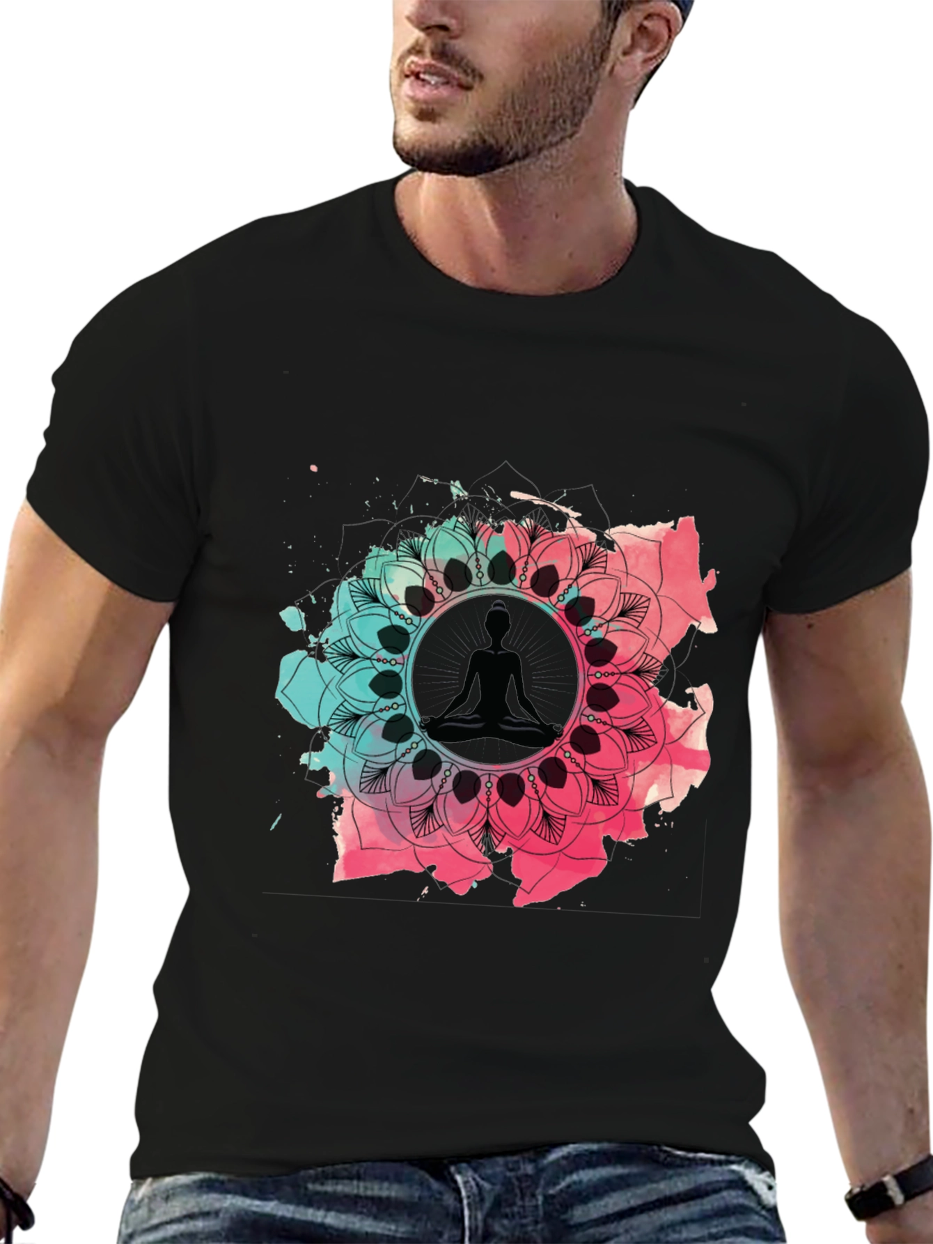 Yoga Mandala Graphic Tee - Black Cotton Blend
