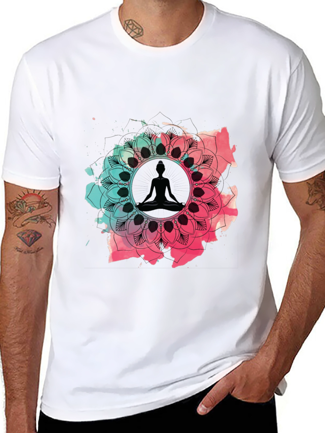 Yoga Mandala Graphic Tee - Black Cotton Blend