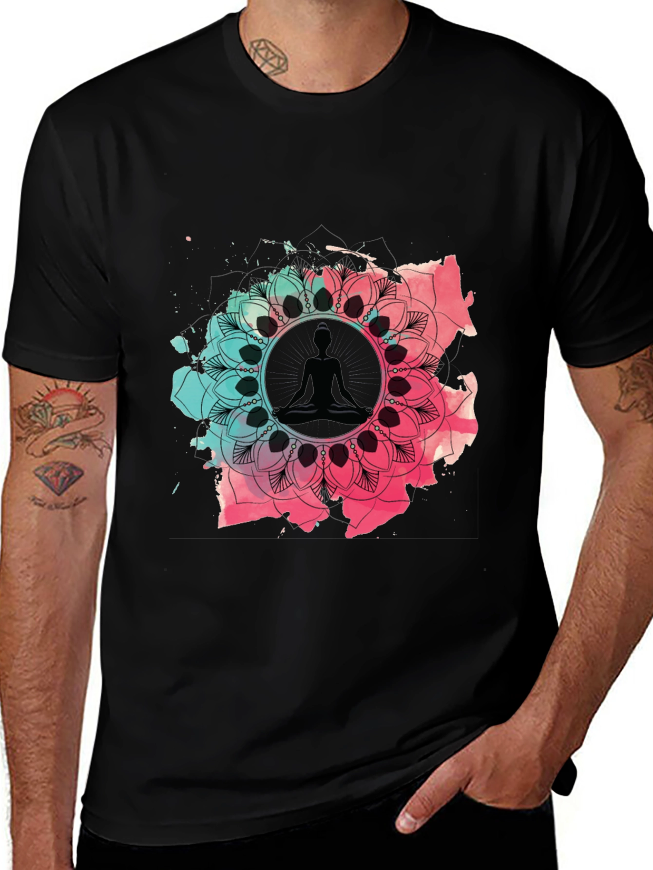 Yoga Mandala Graphic Tee - Black Cotton Blend