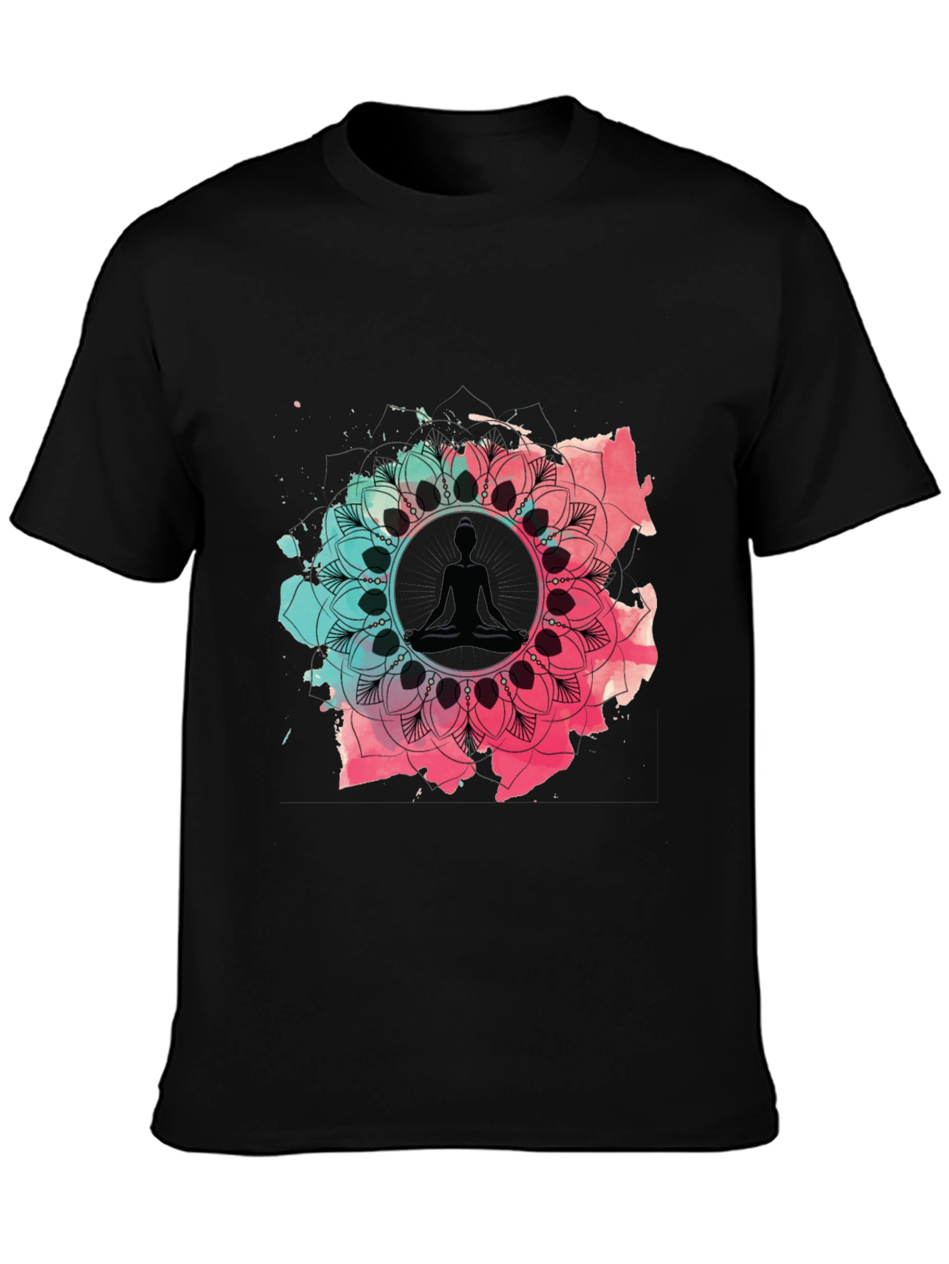 Yoga Mandala Graphic Tee - Black Cotton Blend