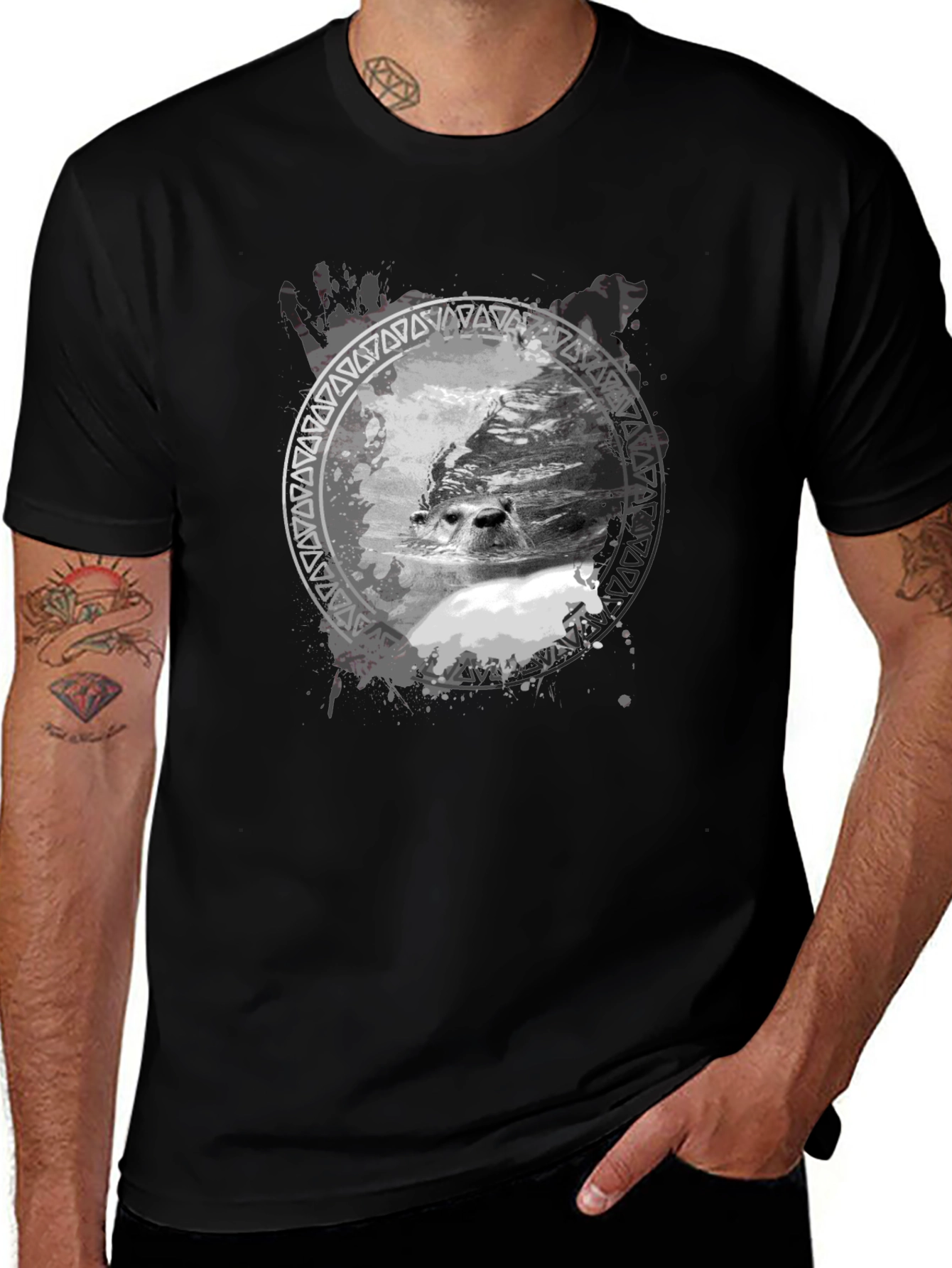 Seal Graphic Print Black T-Shirt