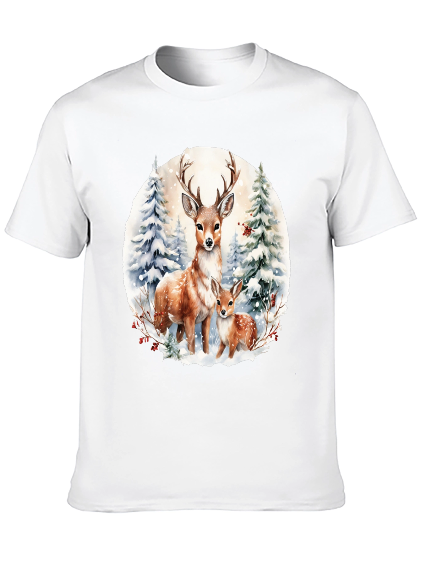Deer Family Winter Scene Graphic Tee