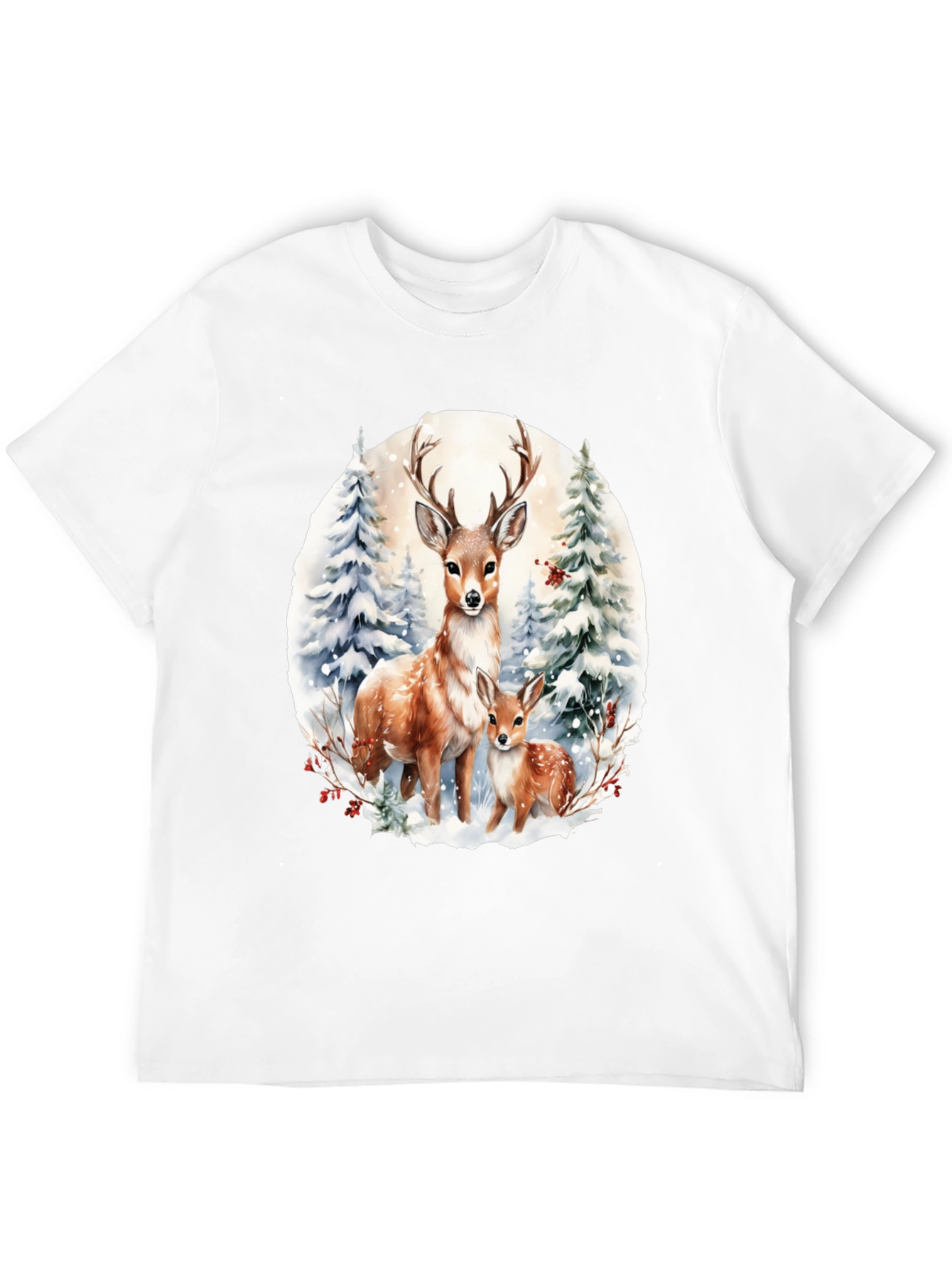 Deer Family Winter Scene Graphic Tee