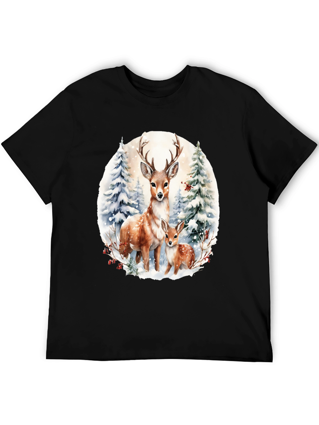 Deer Family Winter Scene Graphic Tee