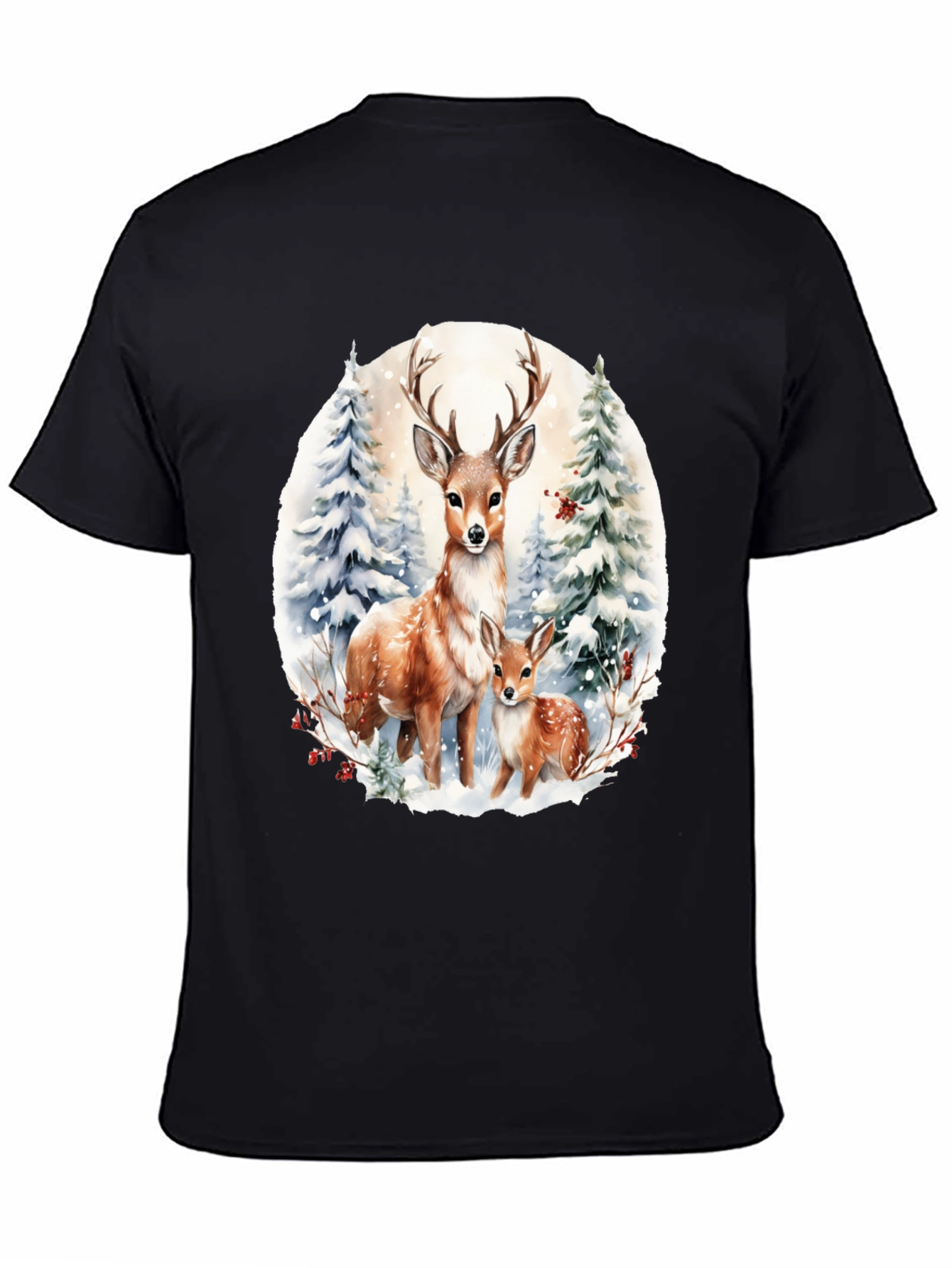 Deer Family Winter Scene Graphic Tee