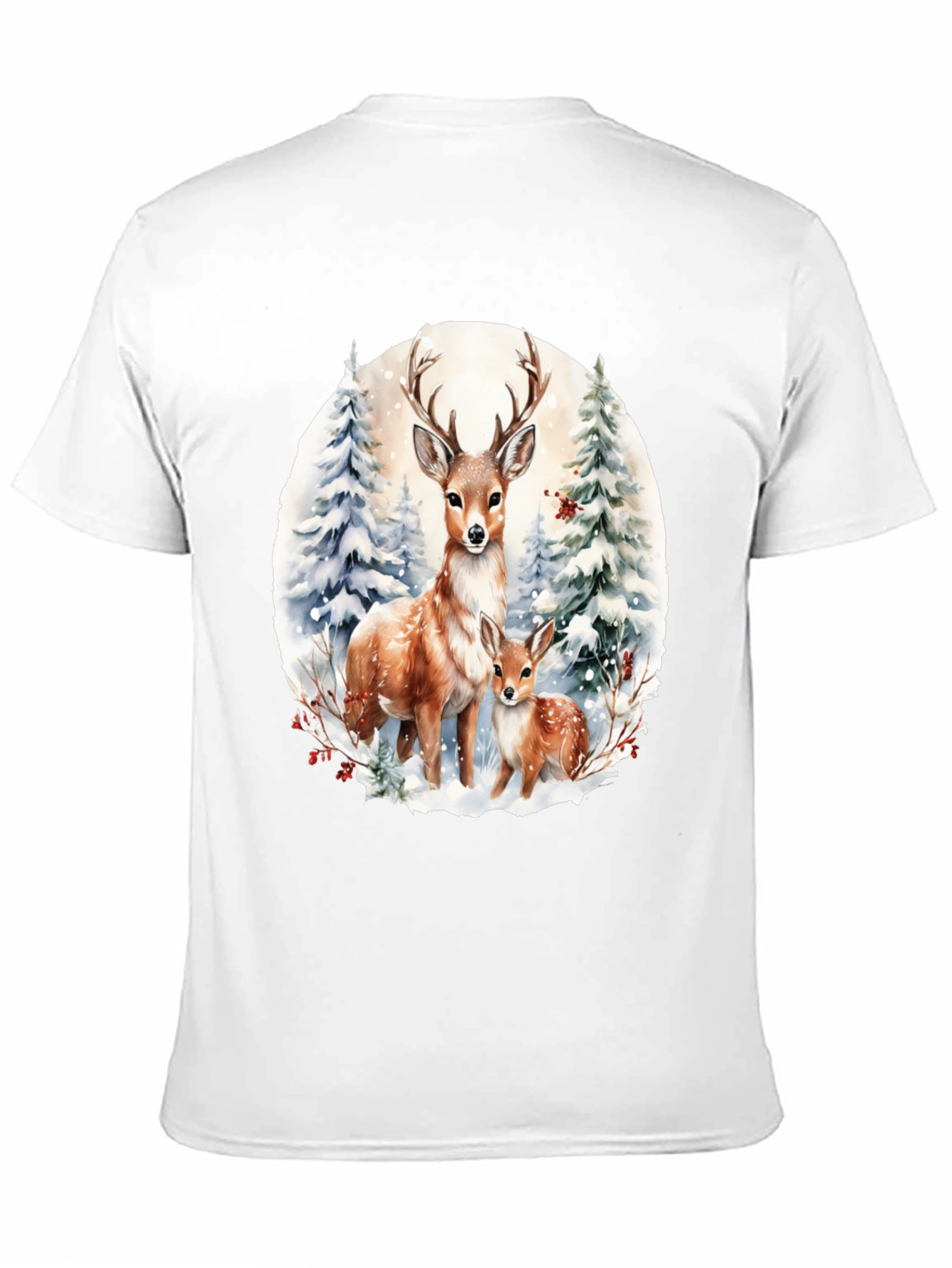 Deer Family Winter Scene Graphic Tee