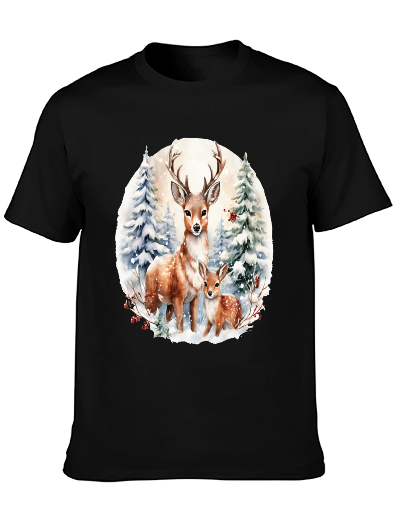 Deer Family Winter Scene Graphic Tee