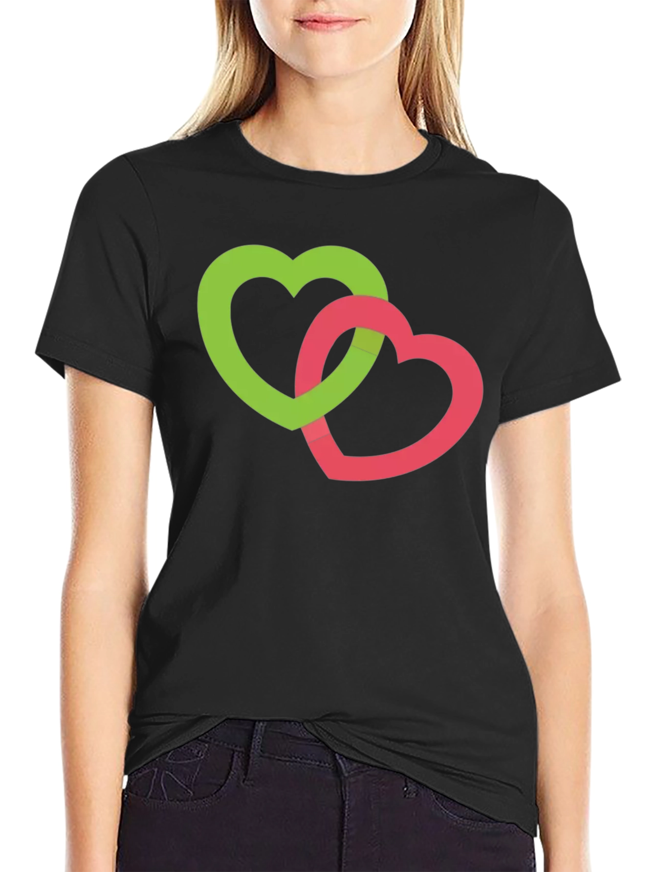 Interlocking Hearts Graphic Tee - Black