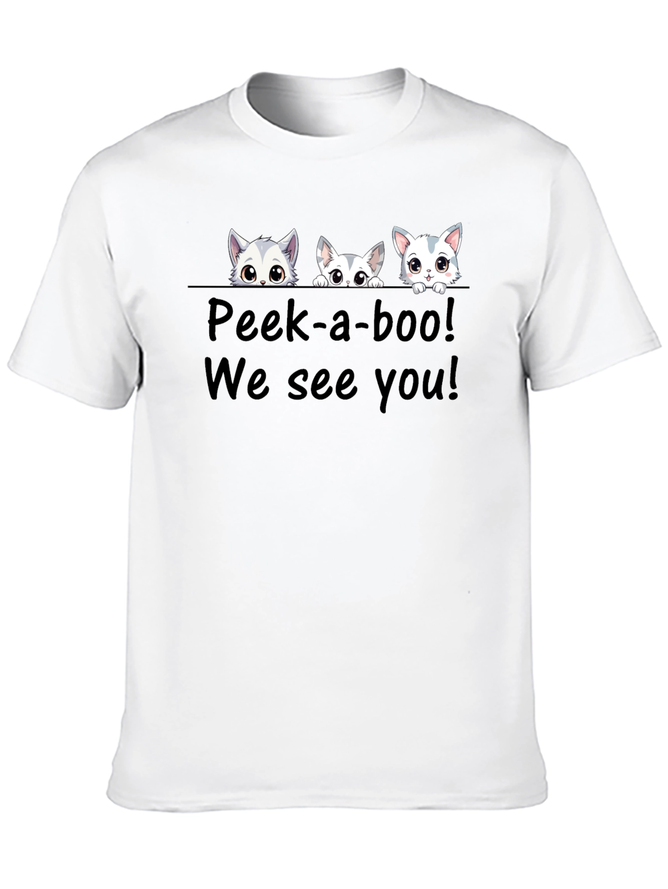 Cute Cat Peek-a-boo Graphic T-Shirt
