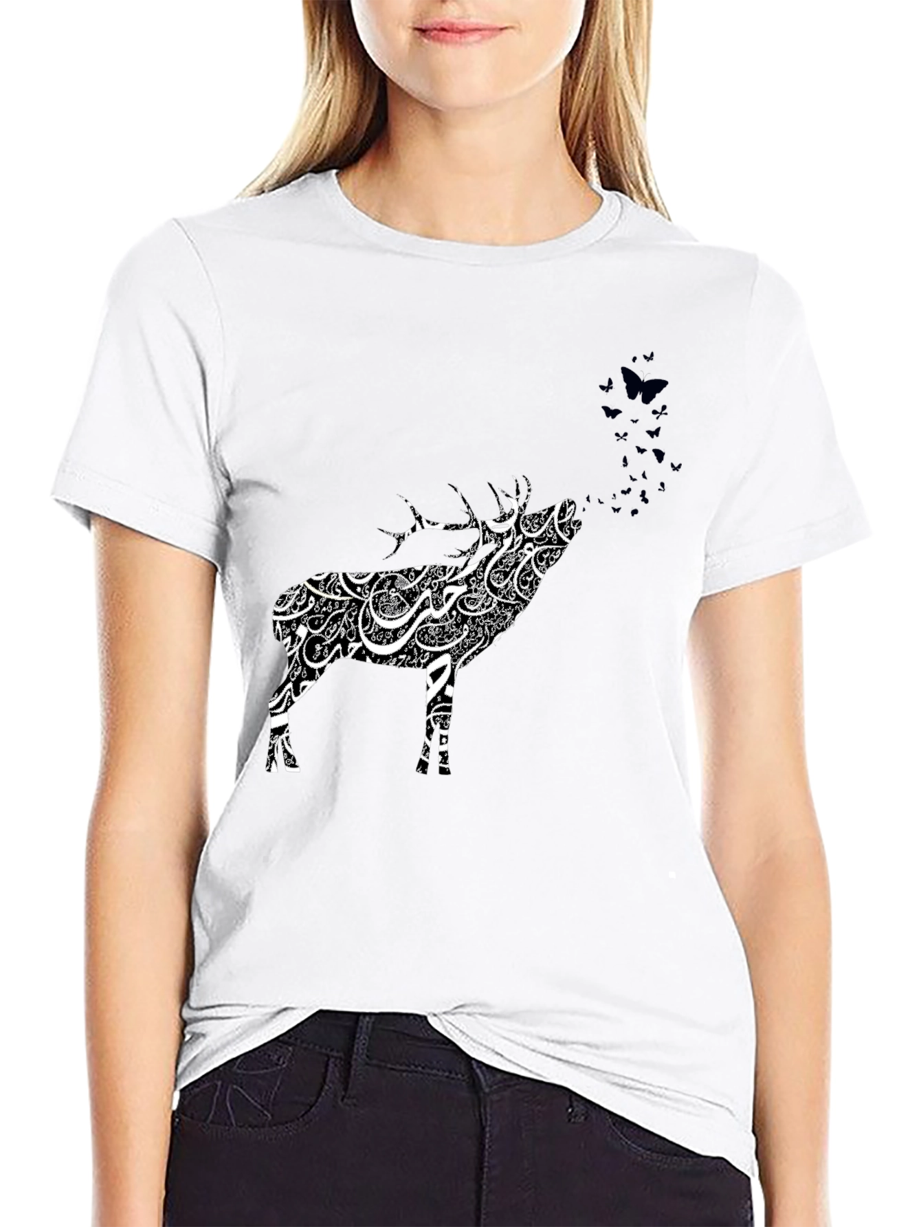 Deer Art Graphic Tee - Black