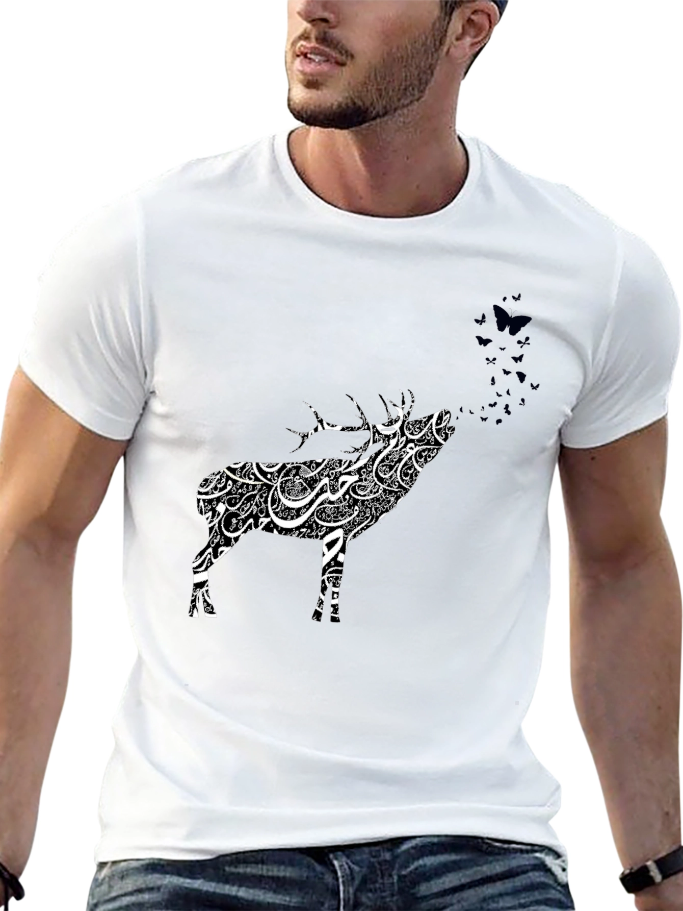 Deer Art Graphic Tee - Black