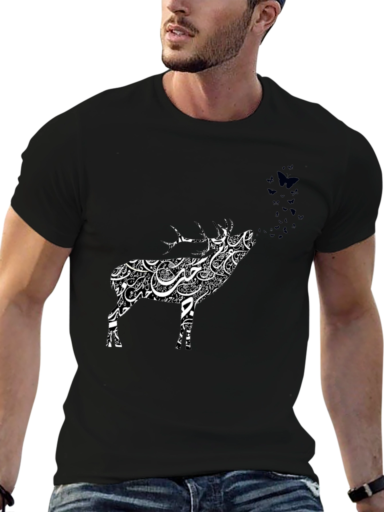 Deer Art Graphic Tee - Black