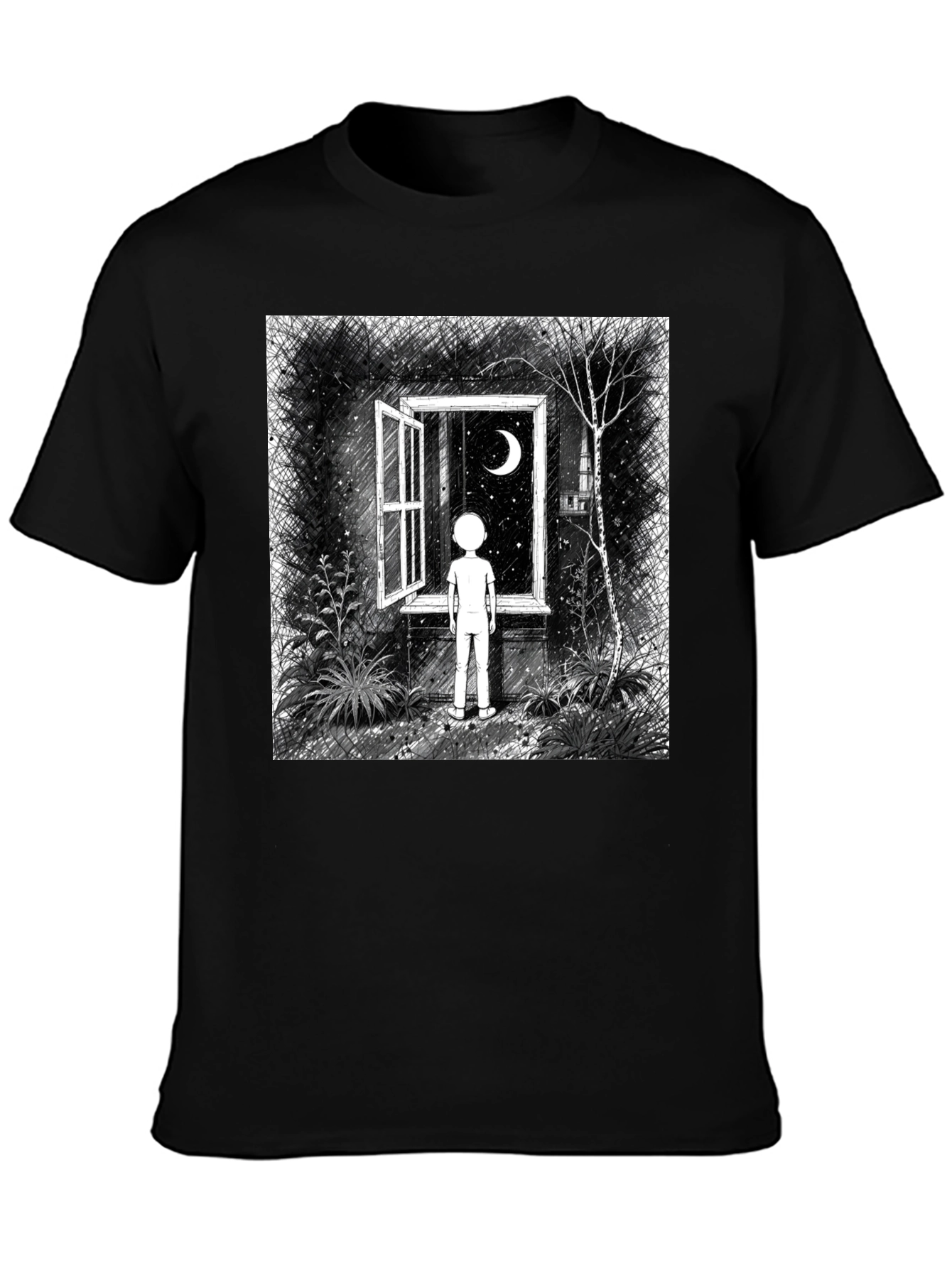 Night Window Graphic Tee - Black Unisex