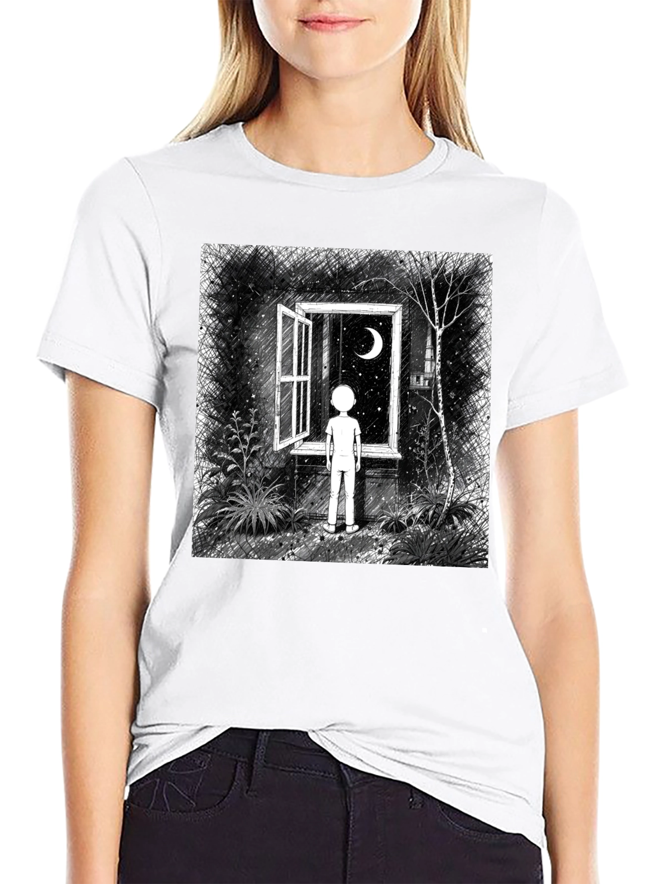 Night Window Graphic Tee - Black Unisex